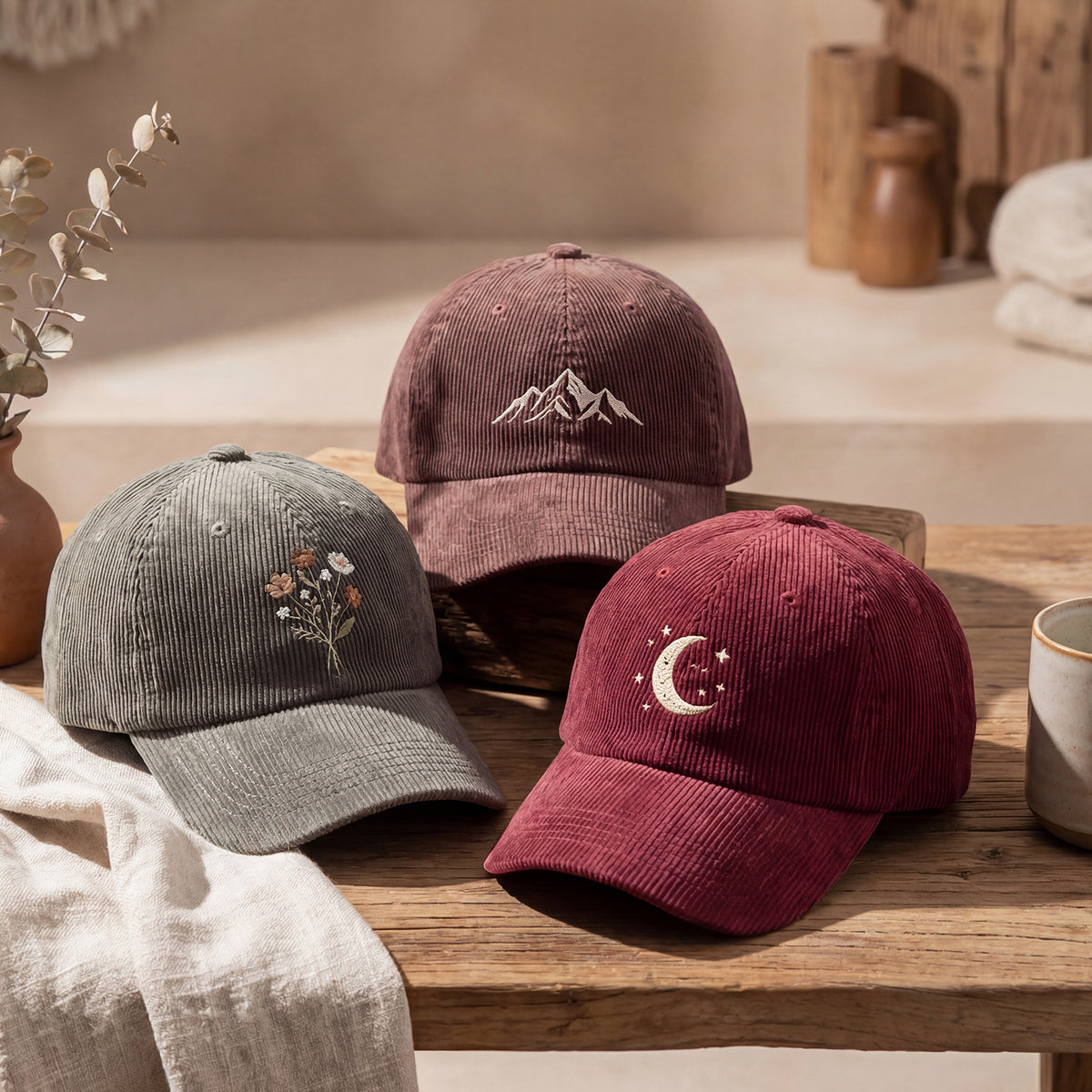 Custom Embroidered Corduroy Hat – Handwritten Text Cap