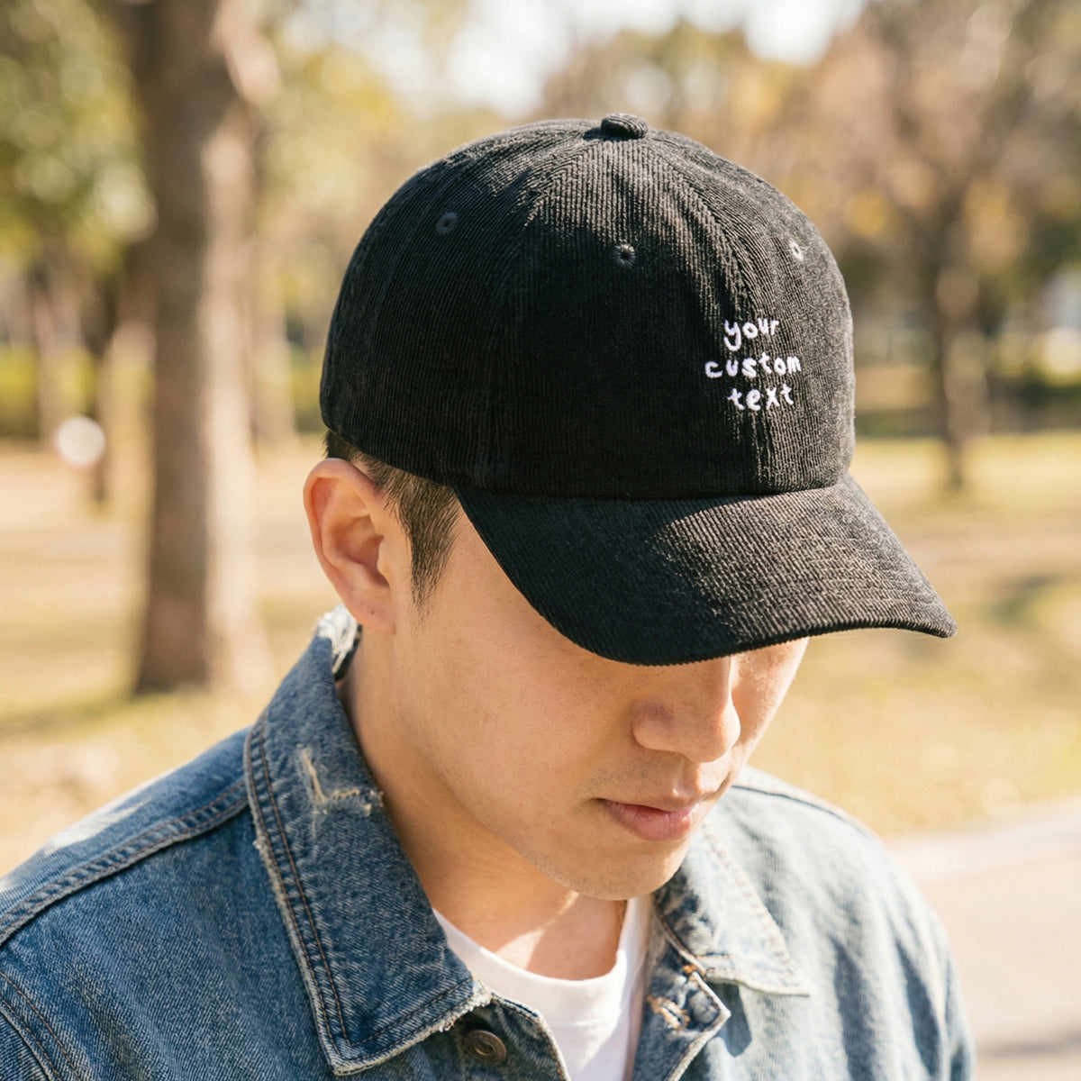 Custom Embroidered Corduroy Hat – Handwritten Text Cap