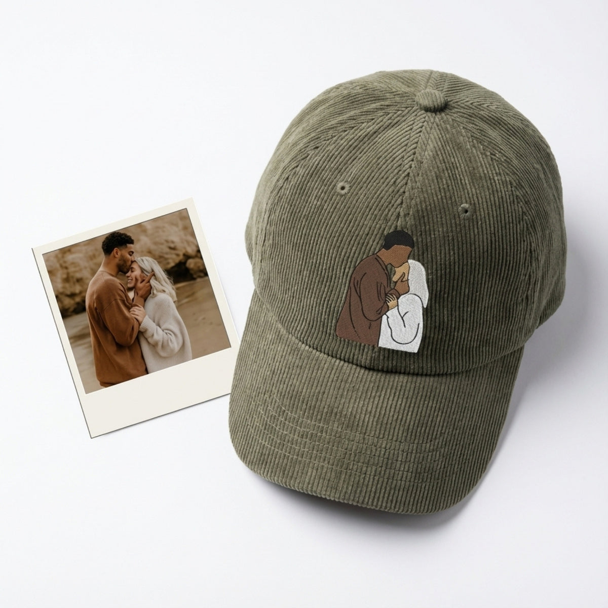 Custom Embroidered Couple Hat from Photo – Custom Personalized Photo Hat | Couples Gift & Keepsake