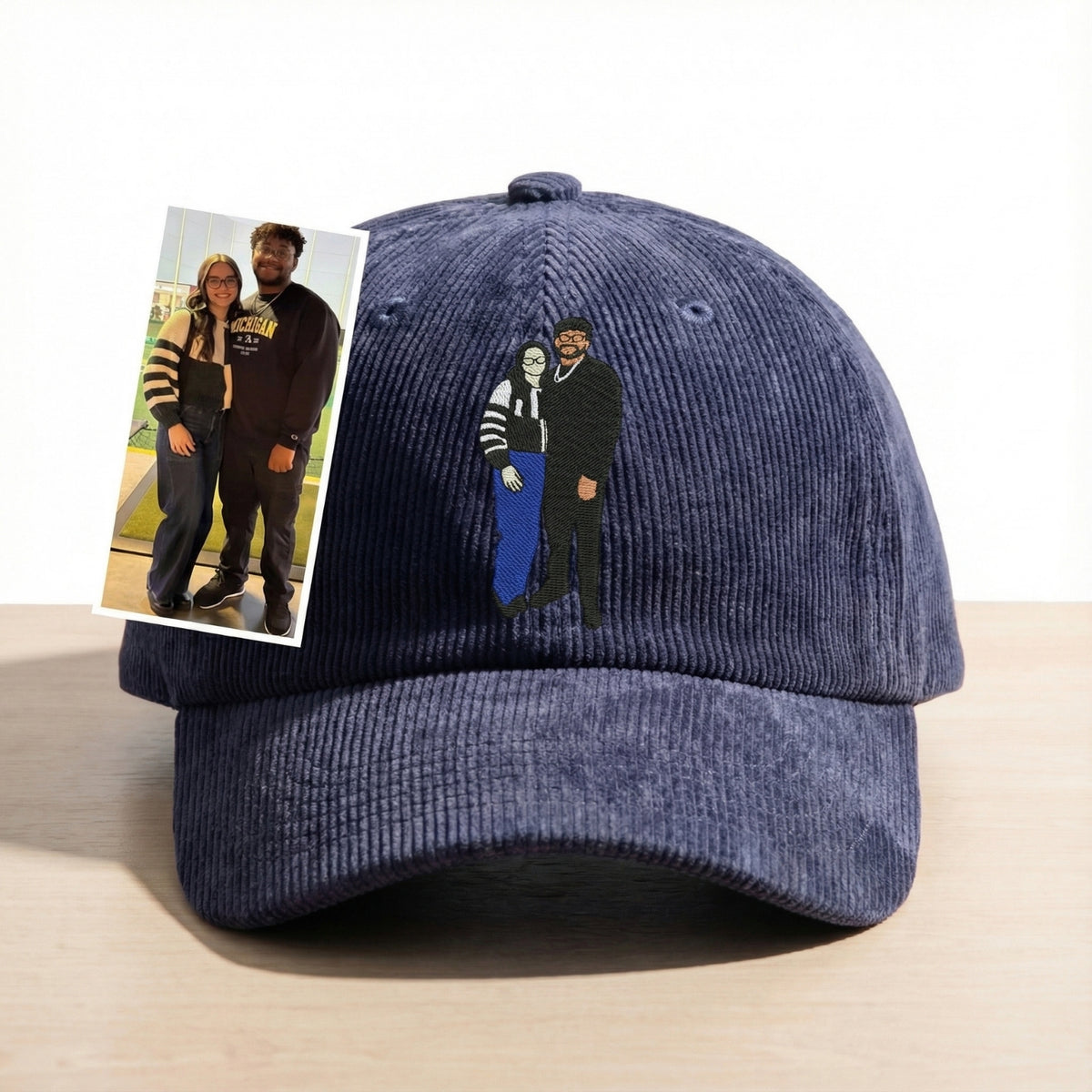 Custom Embroidered Couple Hat from Photo – Custom Personalized Photo Hat | Couples Gift & Keepsake