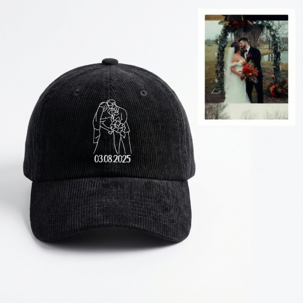 Custom Embroidered Couple Line Art Hat – Personalized Photo Hat | Anniversary Gift for Couples