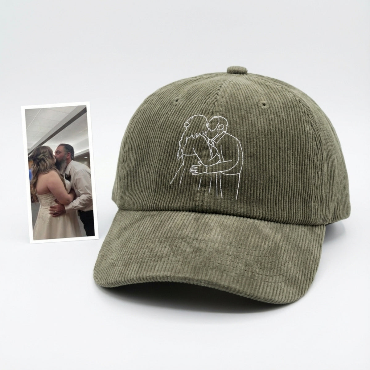 Custom Embroidered Couple Line Art Hat – Personalized Photo Hat | Anniversary Gift for Couples