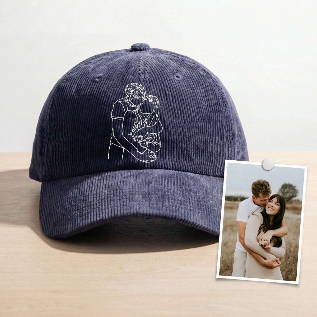 Custom Embroidered Couple Outline Portrait Hat – Personalized Photo Cap | Gift for Couples