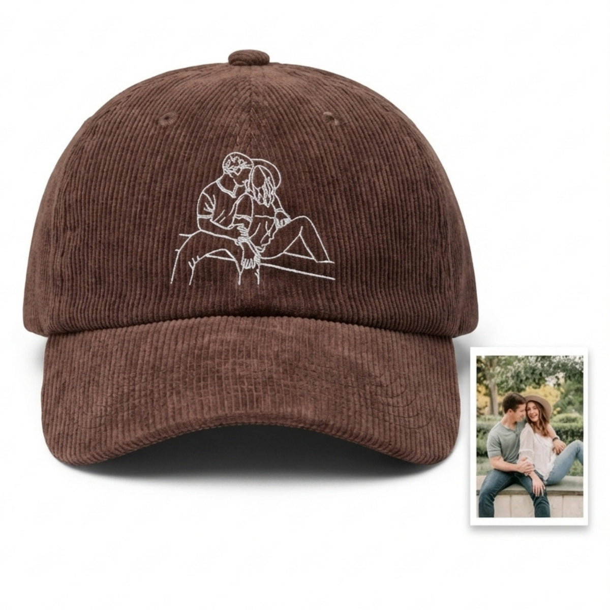 Custom Embroidered Couple Outline Portrait Hat – Personalized Photo Cap | Gift for Couples