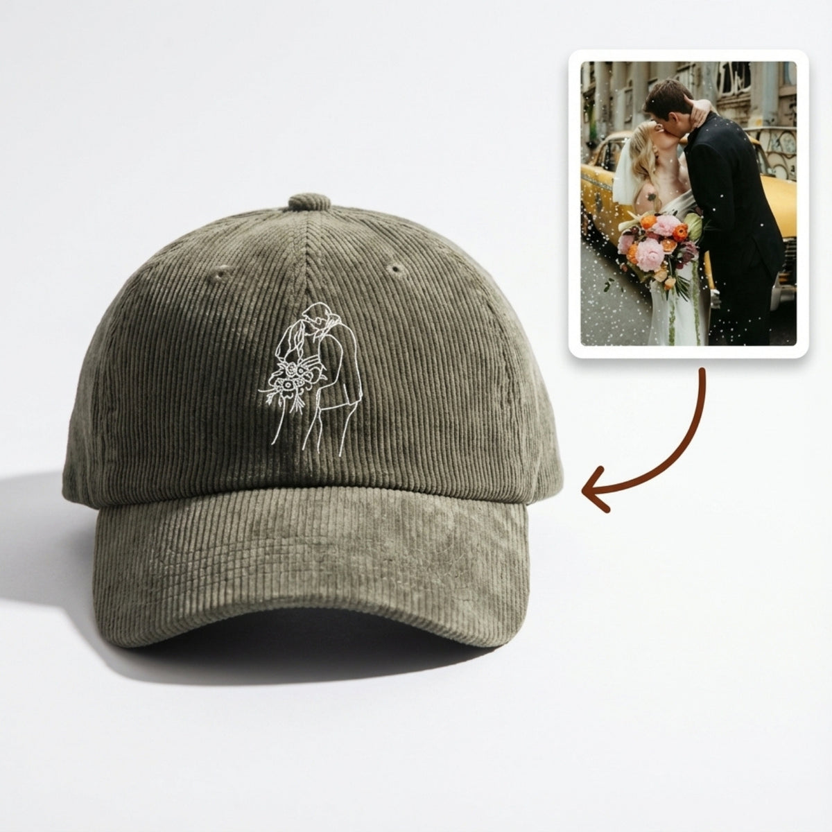 Custom Embroidered Couple Outline Portrait Hat – Personalized Photo Cap | Gift for Couples