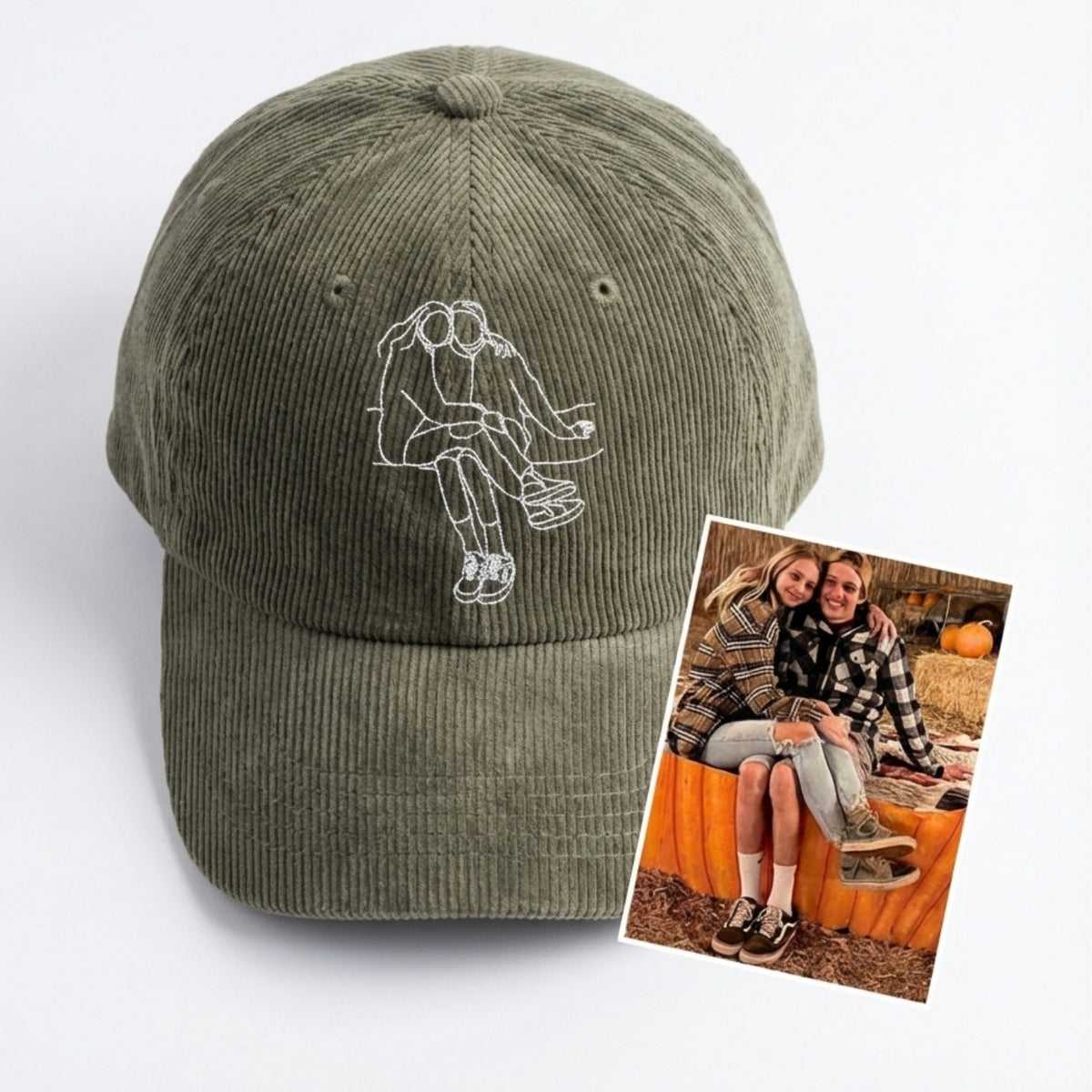 Custom Embroidered Couple Outline Portrait Hat – Personalized Photo Cap | Gift for Couples