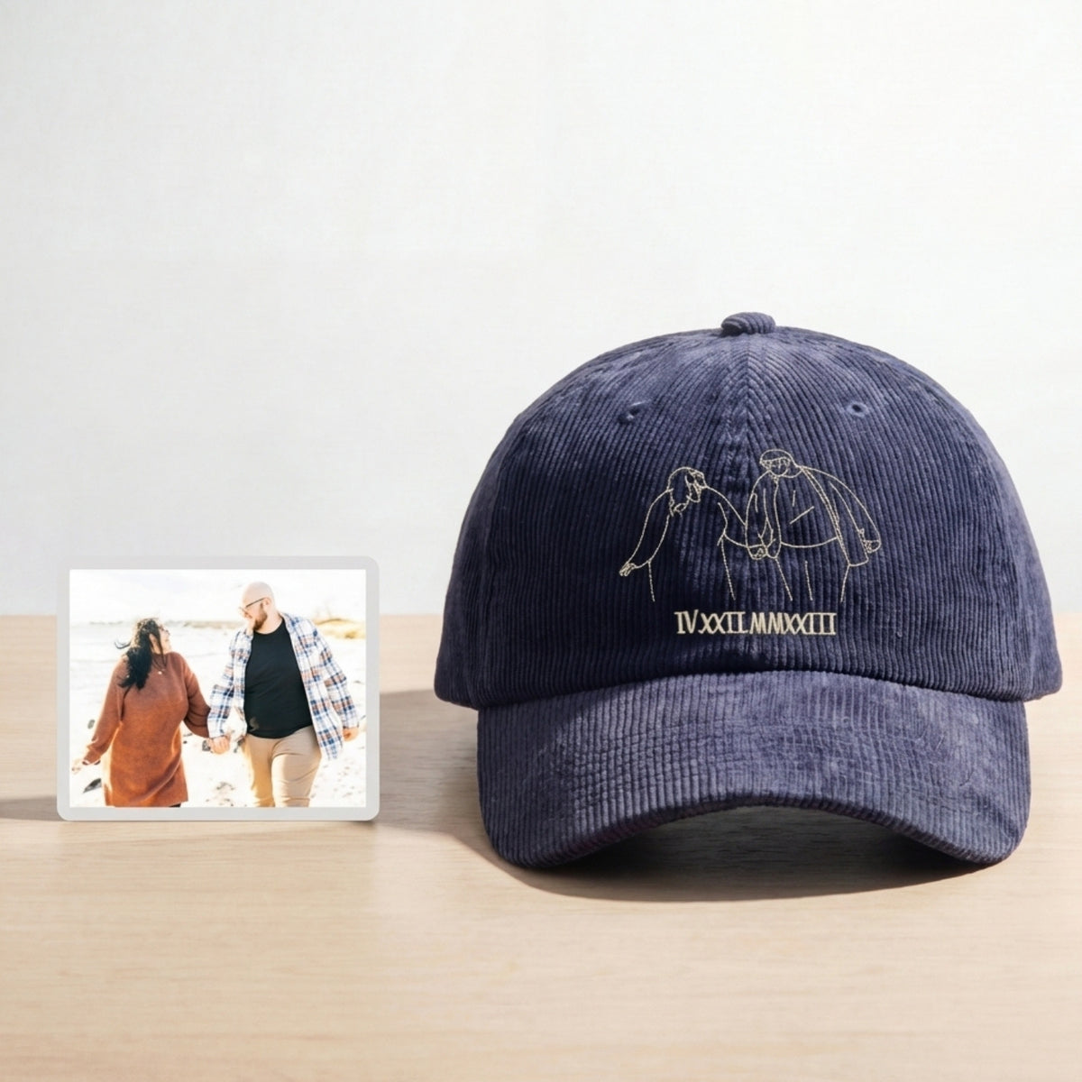 Custom Embroidered Couple Outline Portrait Hat – Personalized Photo Cap | Gift for Couples