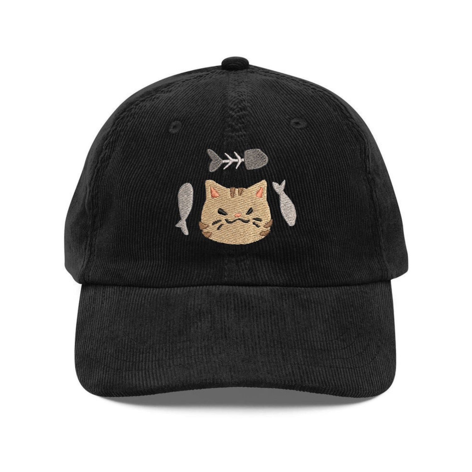 Custom Embroidered Cute Tabby Cat Hat - Fish Bone Summer Cap