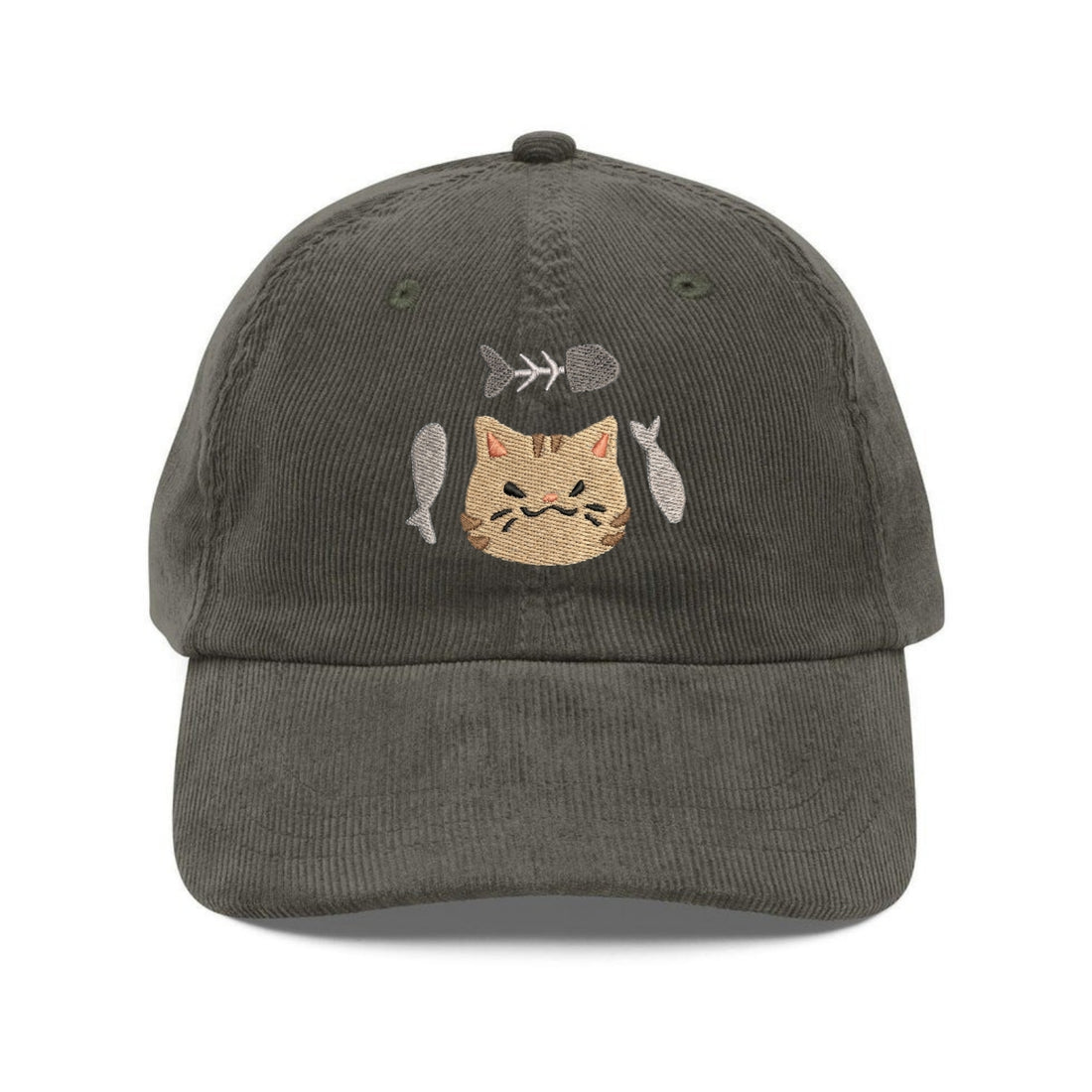 Custom Embroidered Cute Tabby Cat Hat - Fish Bone Summer Cap