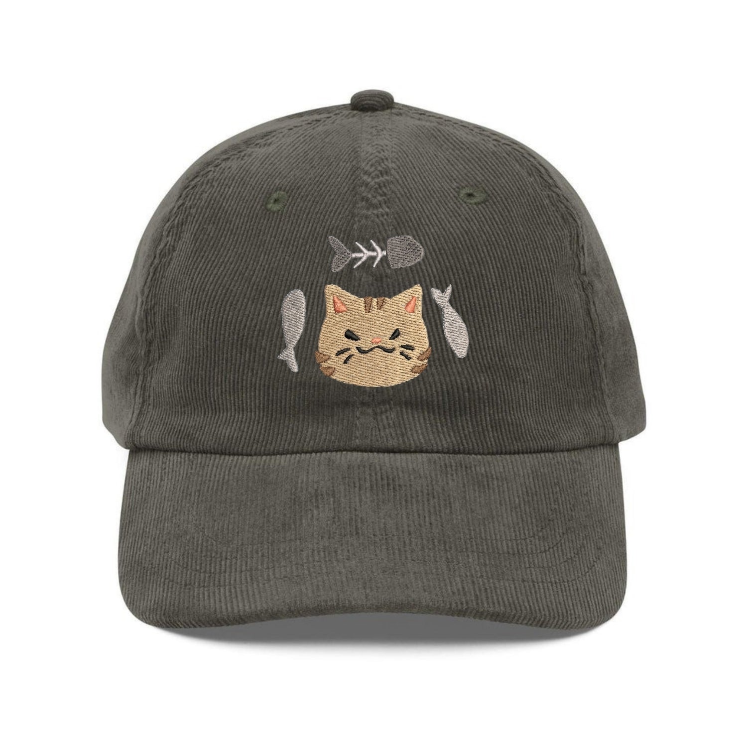 Custom Embroidered Cute Tabby Cat Hat - Fish Bone Summer Cap