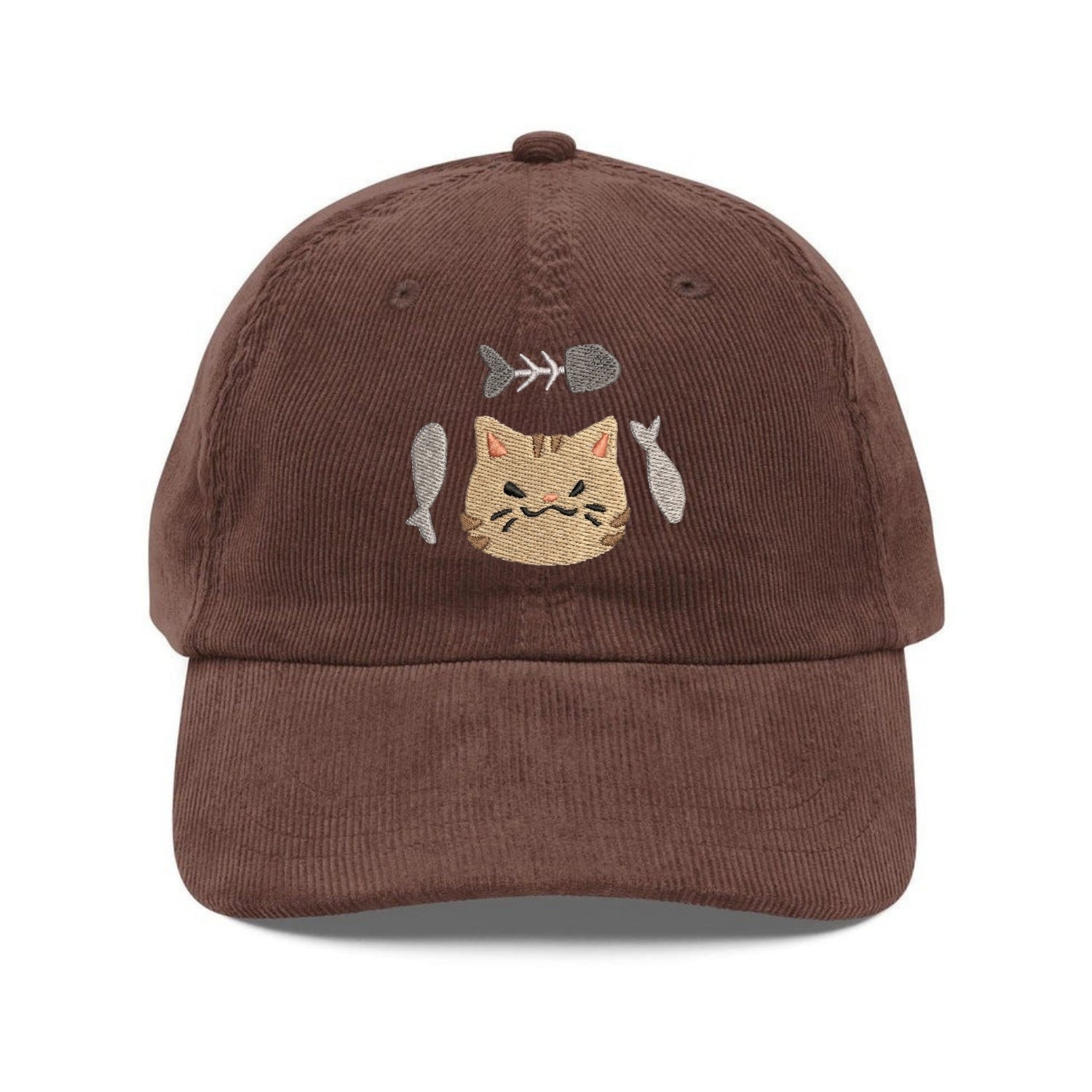Custom Embroidered Cute Tabby Cat Hat - Fish Bone Summer Cap