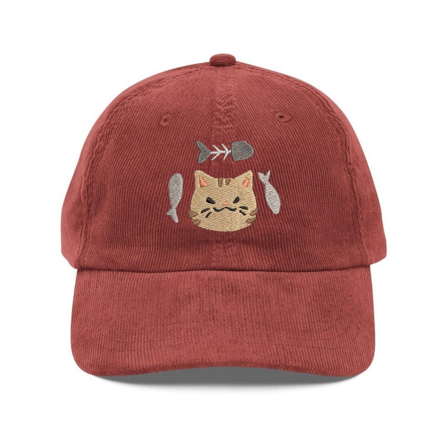 Custom Embroidered Cute Tabby Cat Hat - Fish Bone Summer Cap