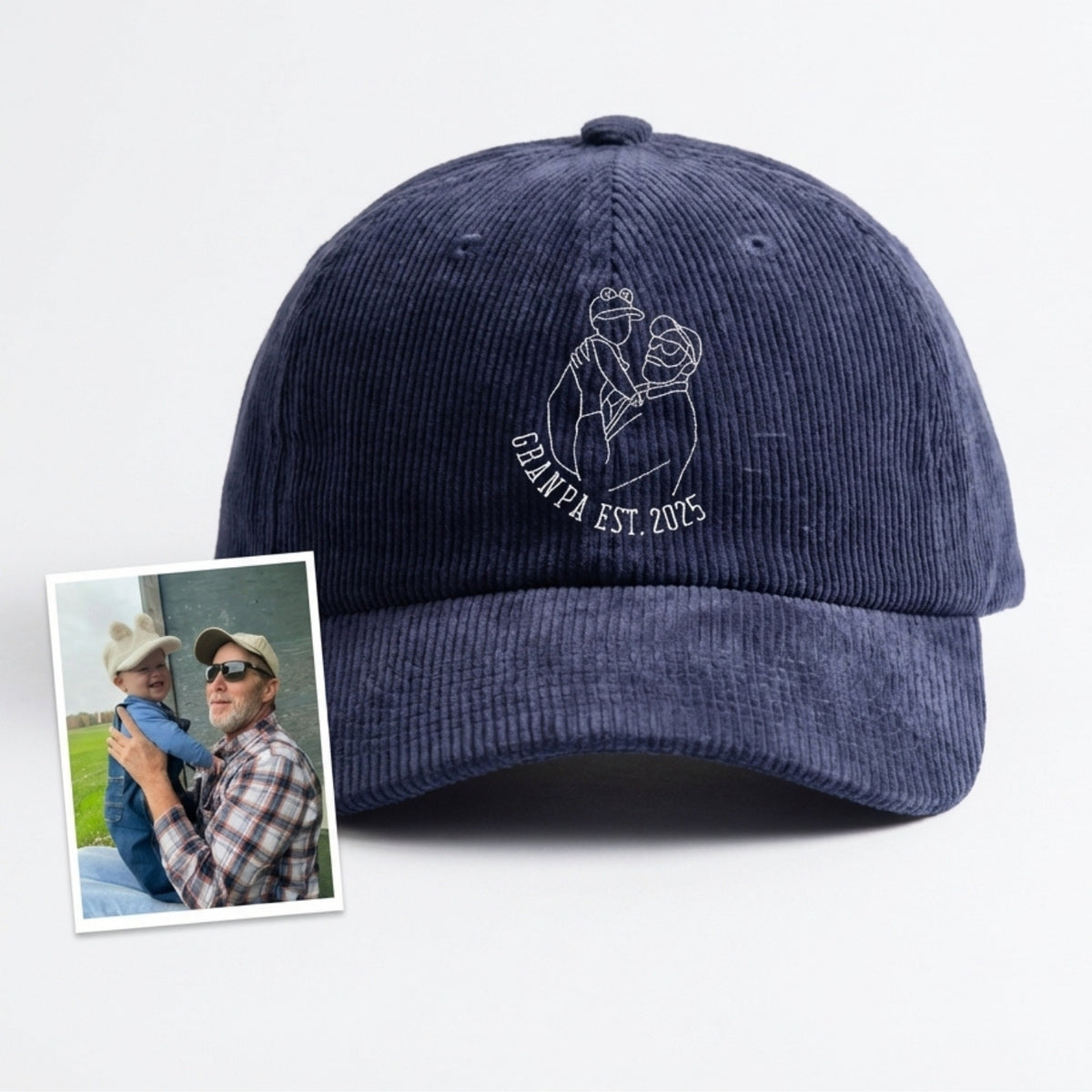 Custom Embroidered Family Line Art Hat – Personalized Photo Family Hat | Trip & Memorial Gift