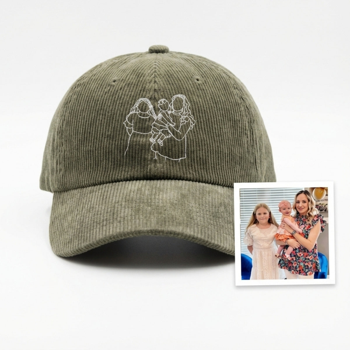 Custom Embroidered Family Line Art Hat – Personalized Photo Family Hat | Trip & Memorial Gift