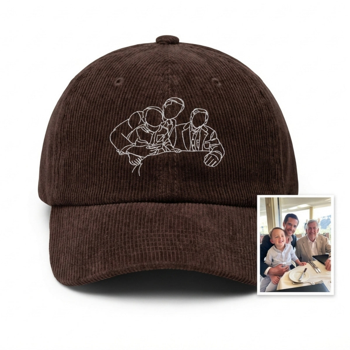Custom Embroidered Family Line Art Hat – Personalized Photo Family Hat | Trip & Memorial Gift
