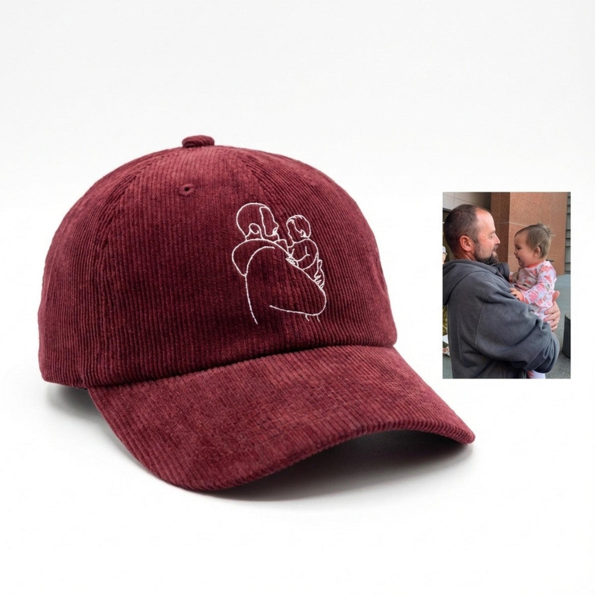 Custom Embroidered Family Line Art Hat – Personalized Photo Family Hat | Trip & Memorial Gift