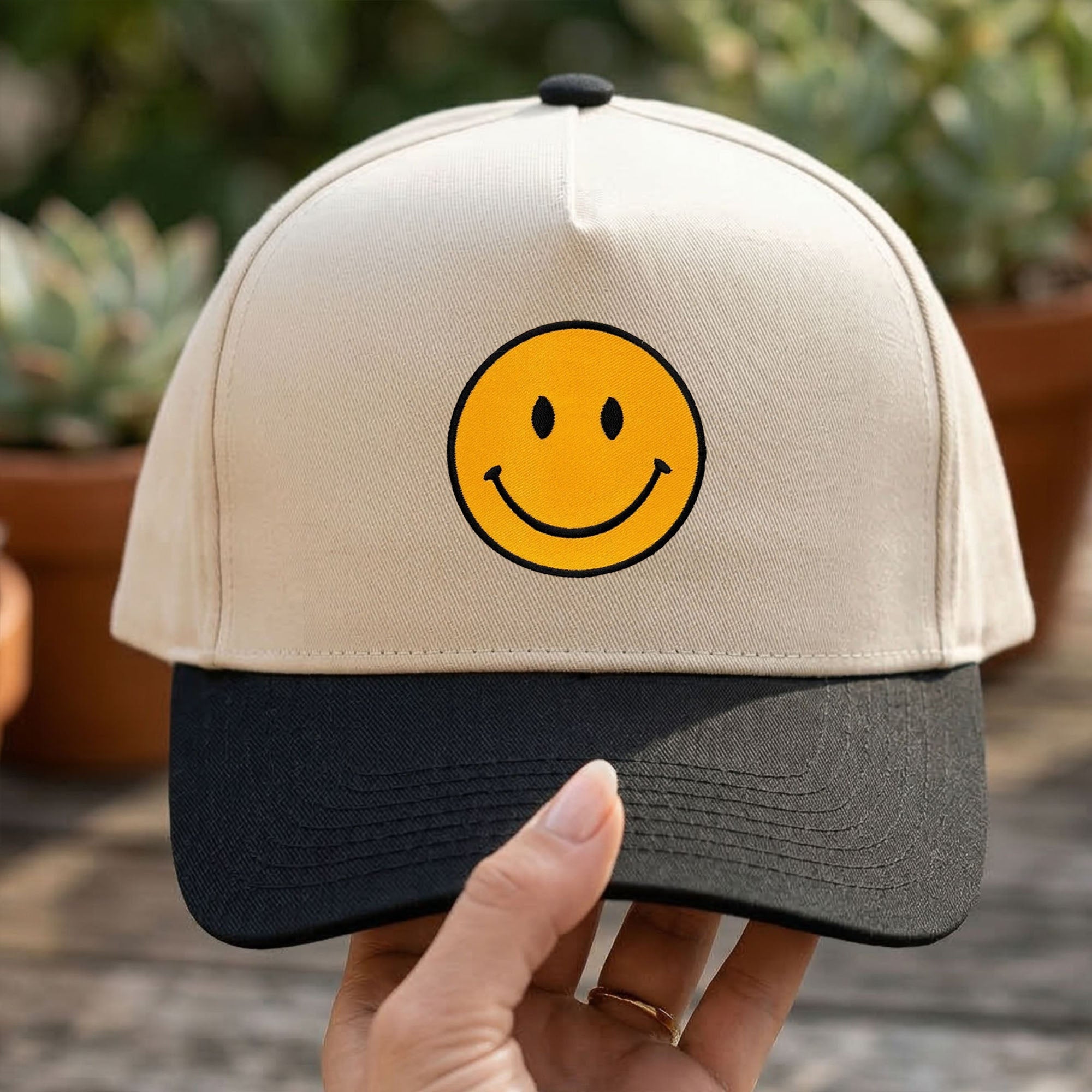 Custom Embroidered Happy Face Snapback Hat