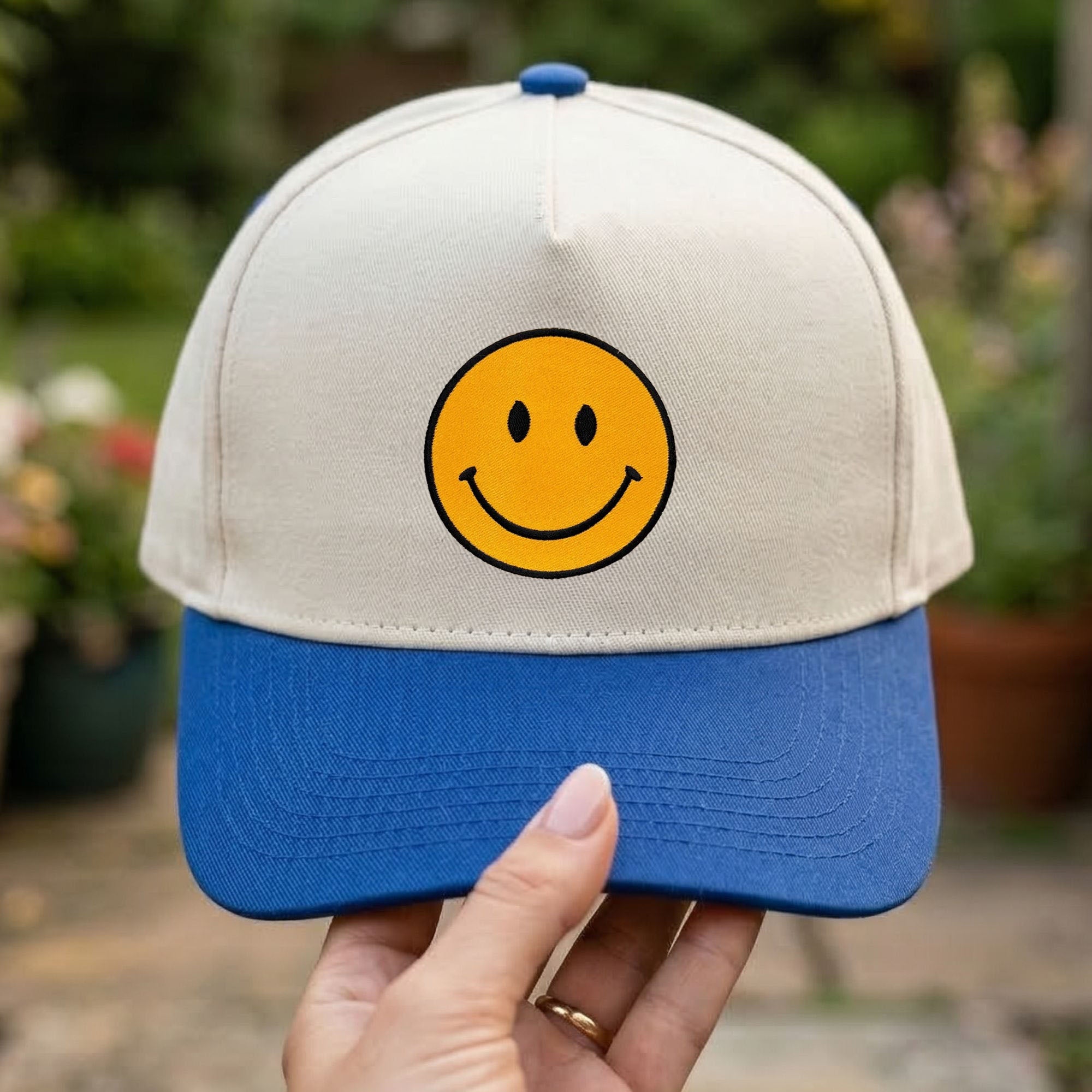 Custom Embroidered Happy Face Snapback Hat