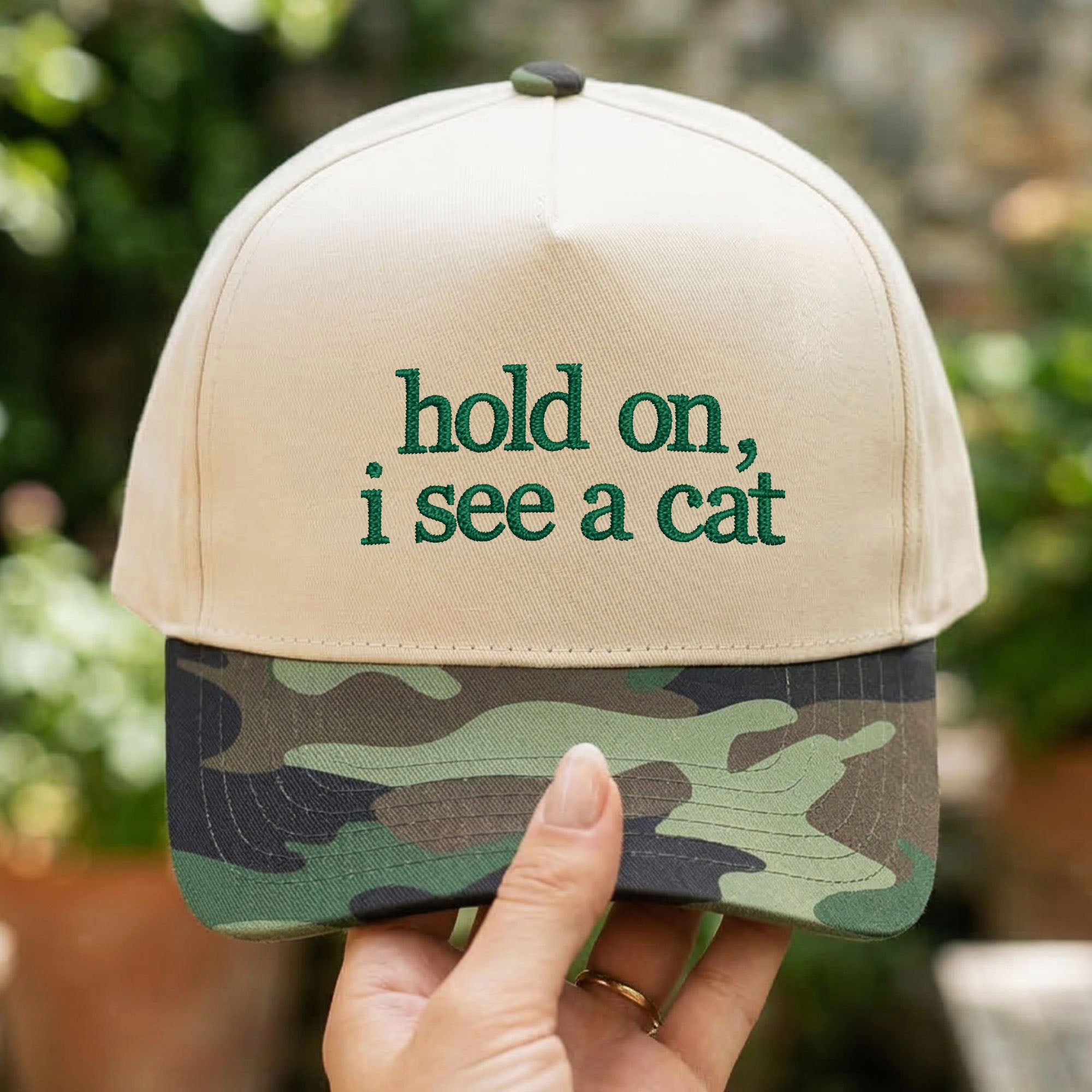 Custom Embroidered Hold On I See a Cat Snapback Hat