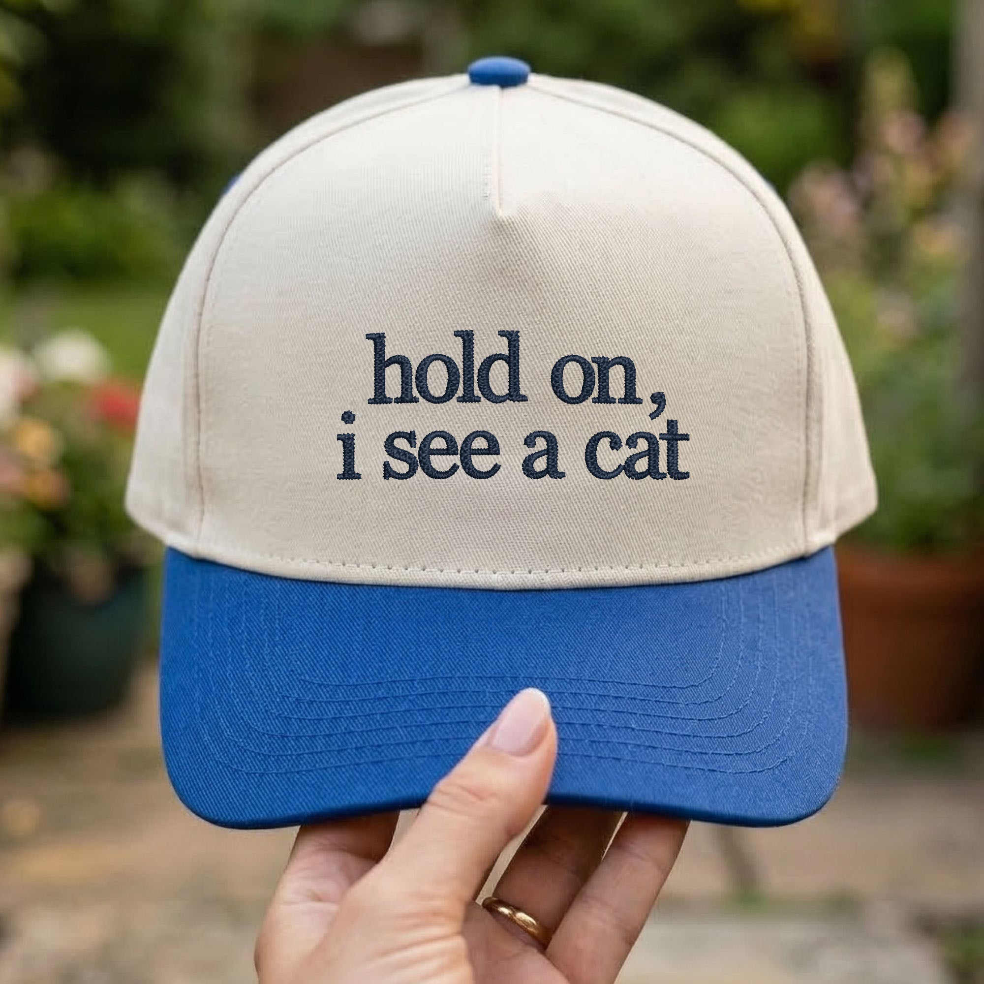 Custom Embroidered Hold On I See a Cat Snapback Hat