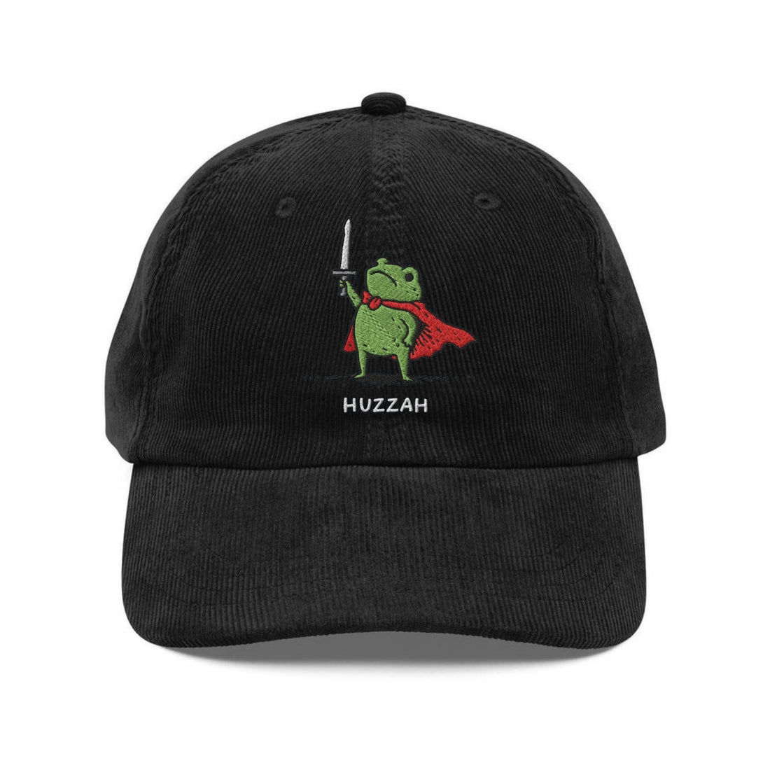 Custom Embroidered Huzzah Frog with Sword Hat