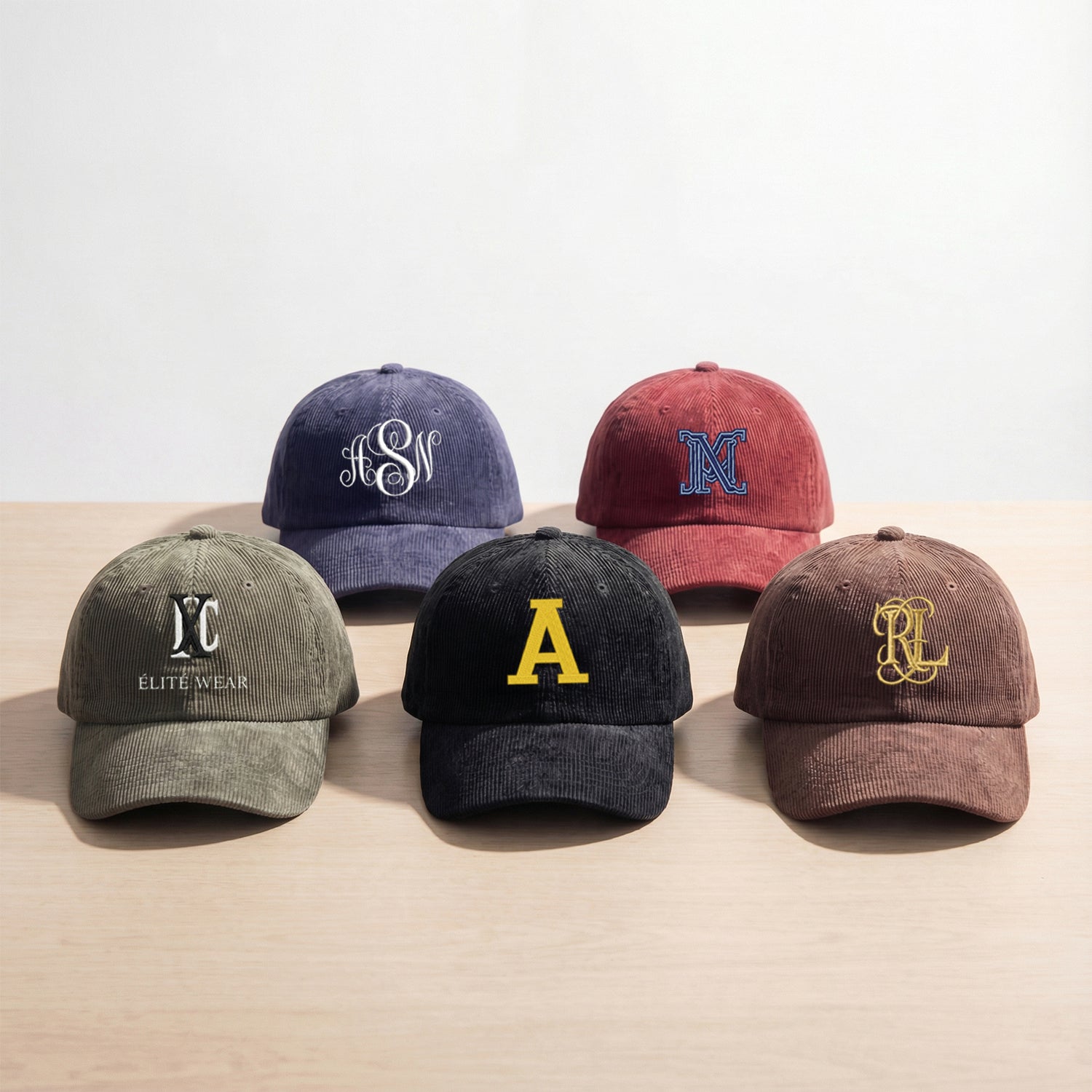 Custom Monogram Embroidered Corduroy Hat - Personalized Baseball & Team Cap