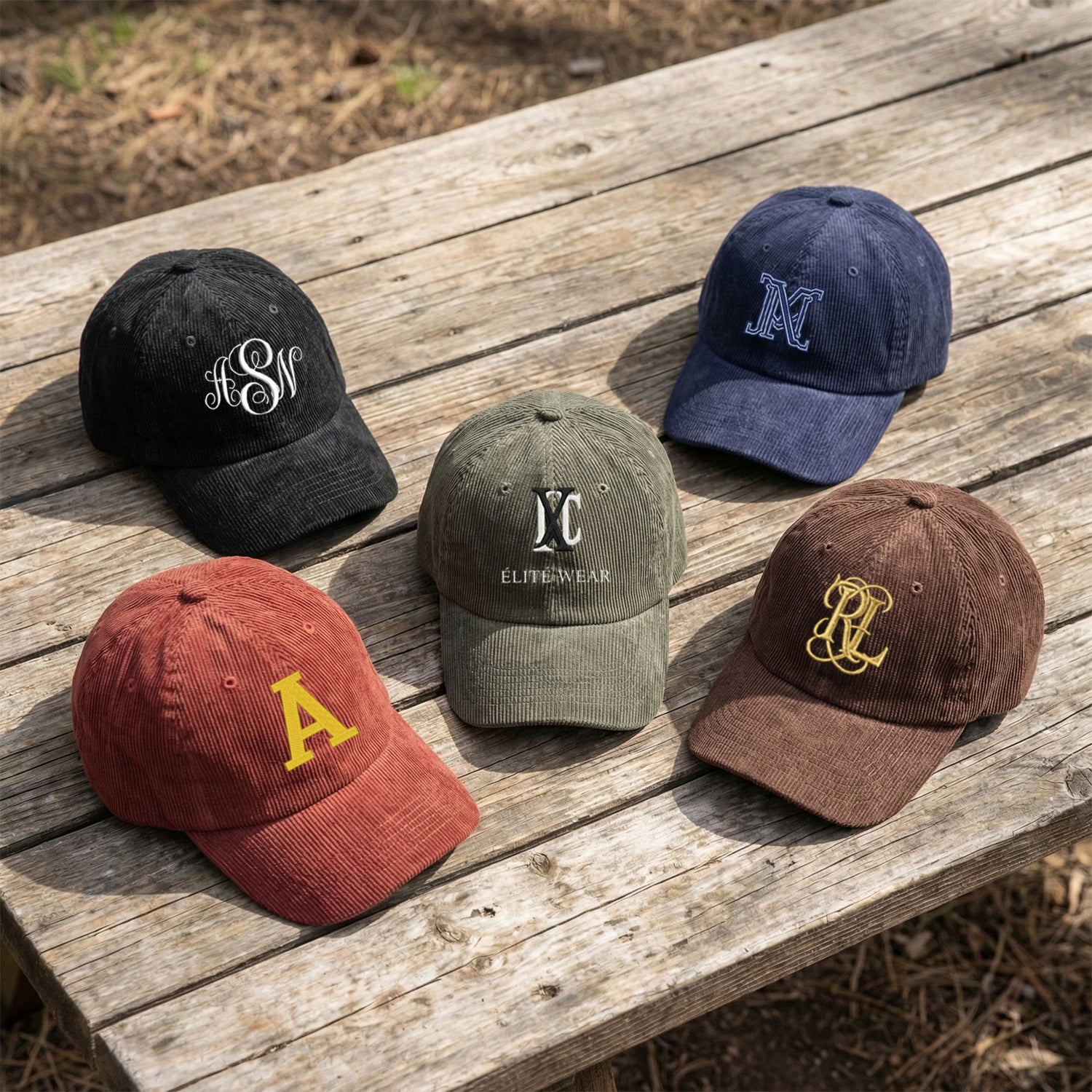 Custom Monogram Embroidered Corduroy Hat - Personalized Baseball & Team Cap