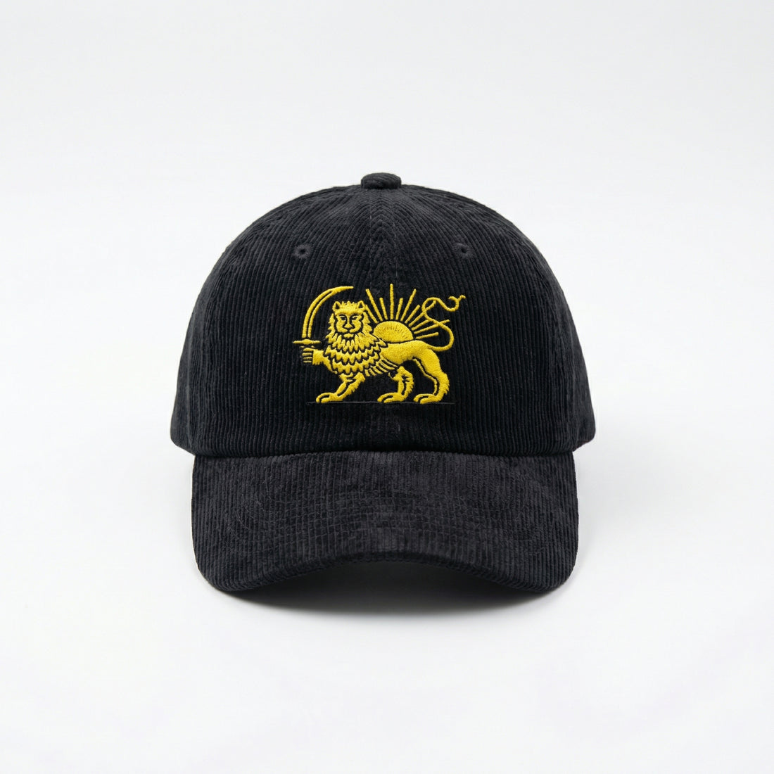 Custom Embroidered Persian Lion and Sun Hat - Iranian Heritage Corduroy Cap