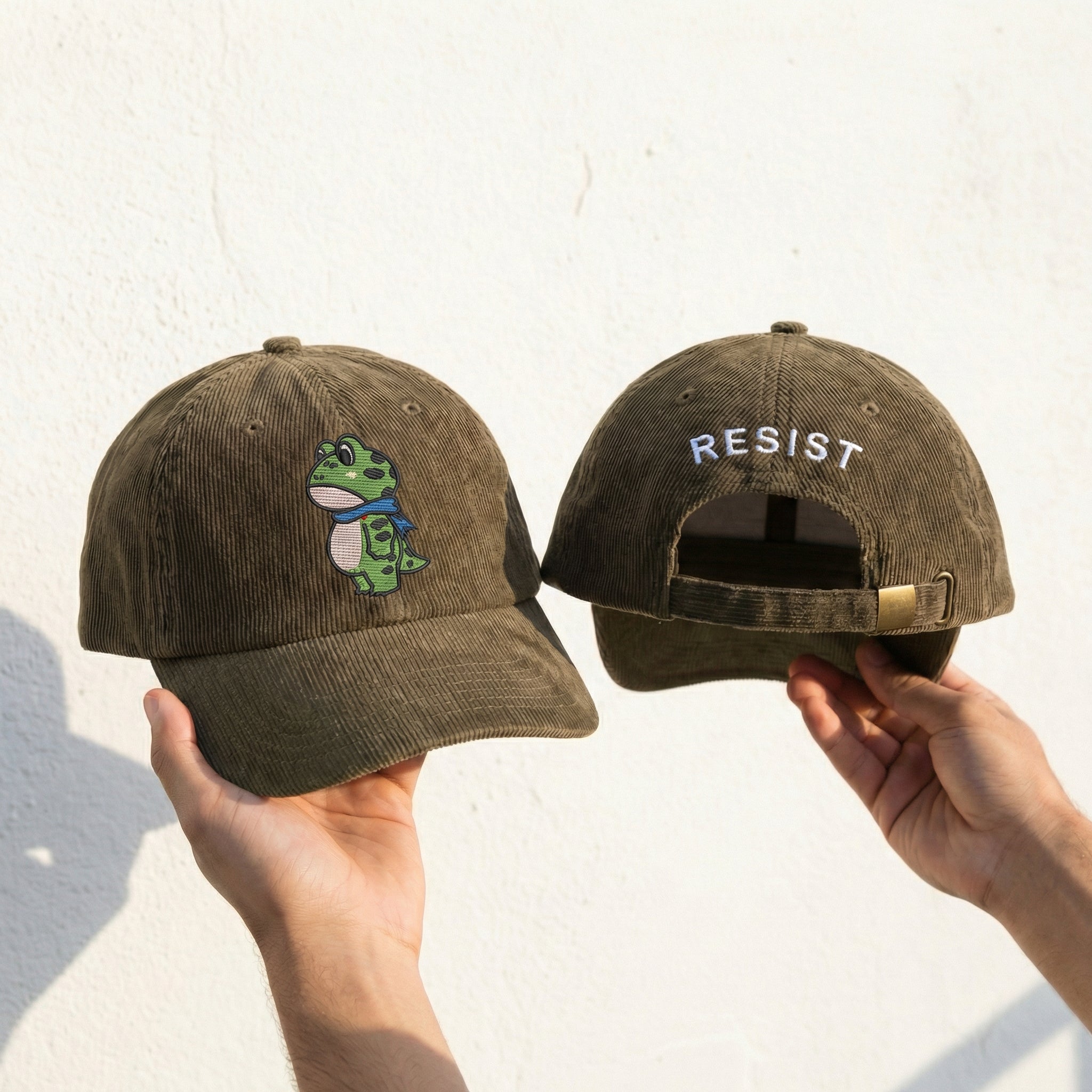 Custom Embroidered Portland Frog Resist Hat - Vintage Activist Dad Cap