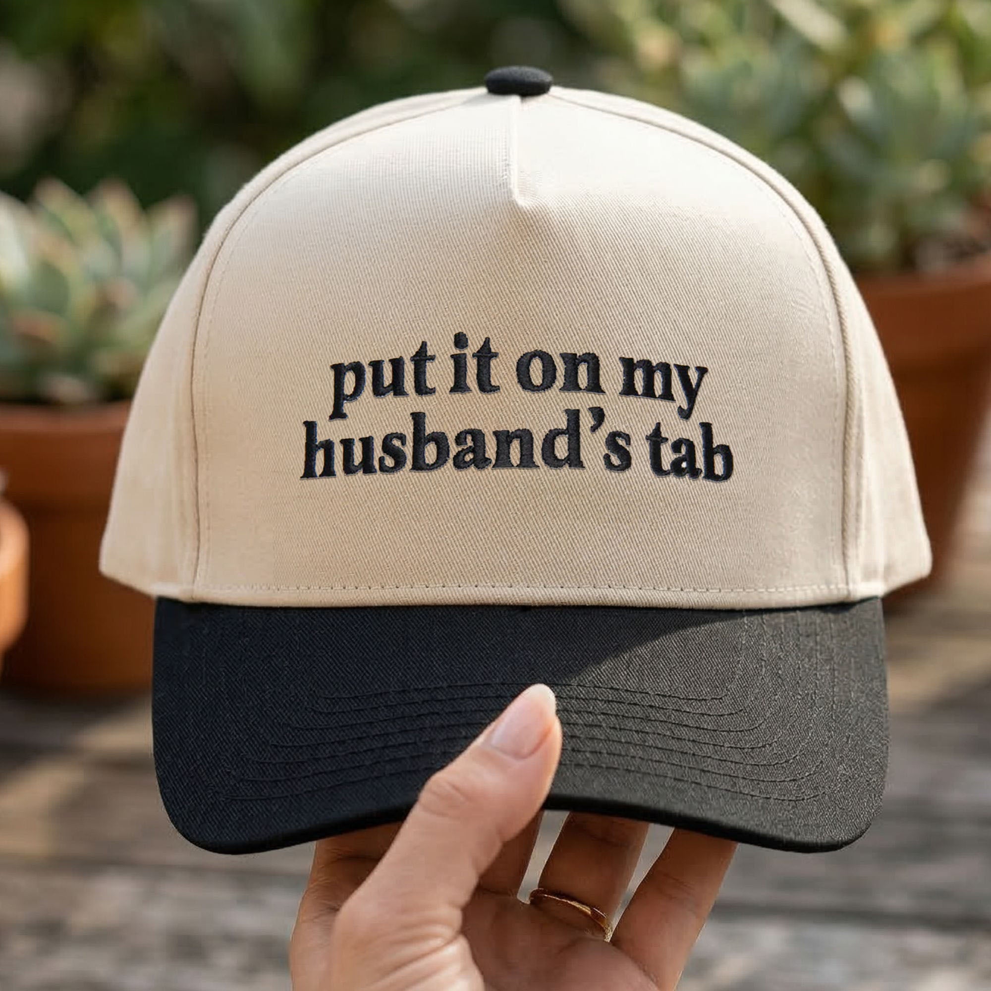 Custom Embroidered Put It On My Husband’s Tab Snapback Hat