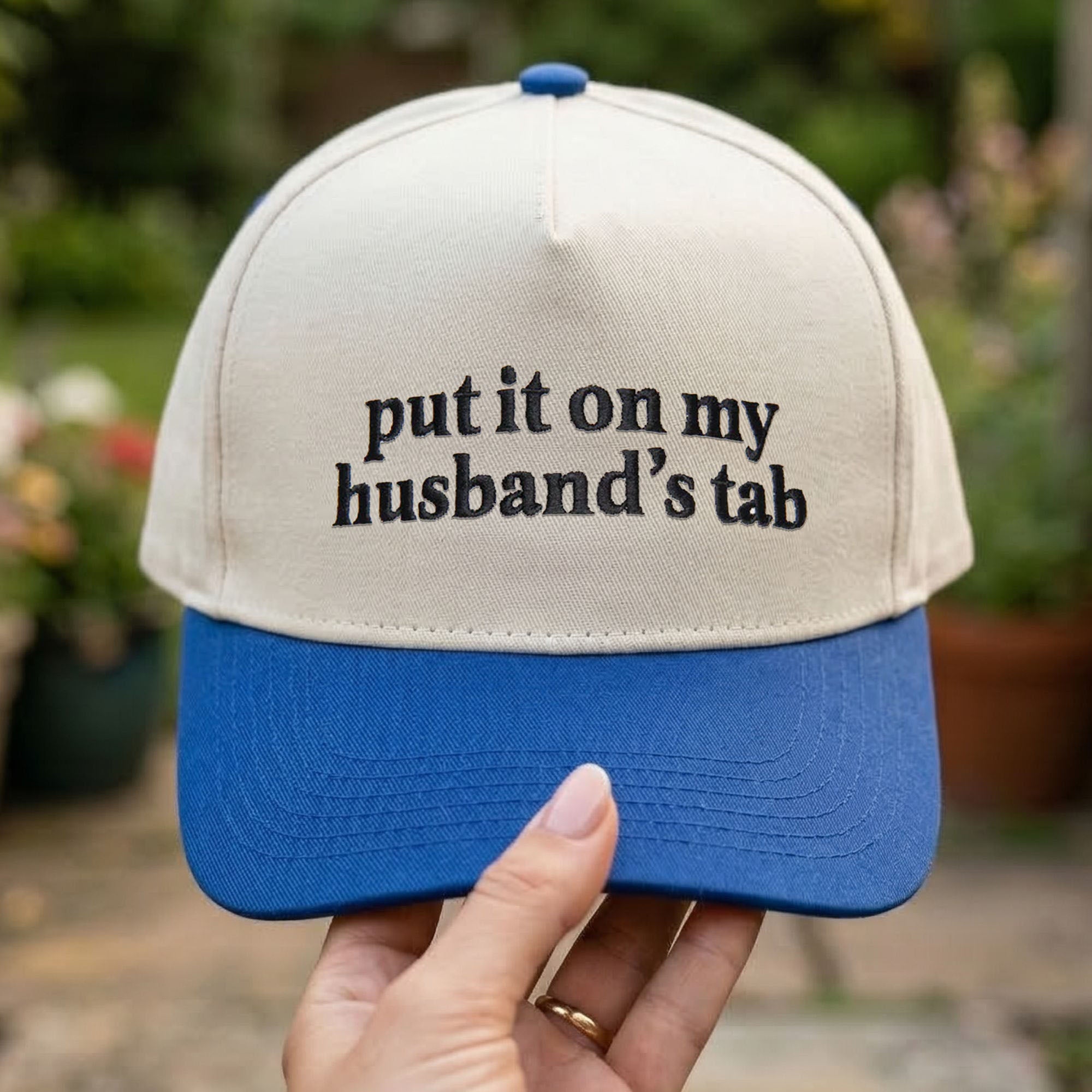Custom Embroidered Put It On My Husband’s Tab Snapback Hat