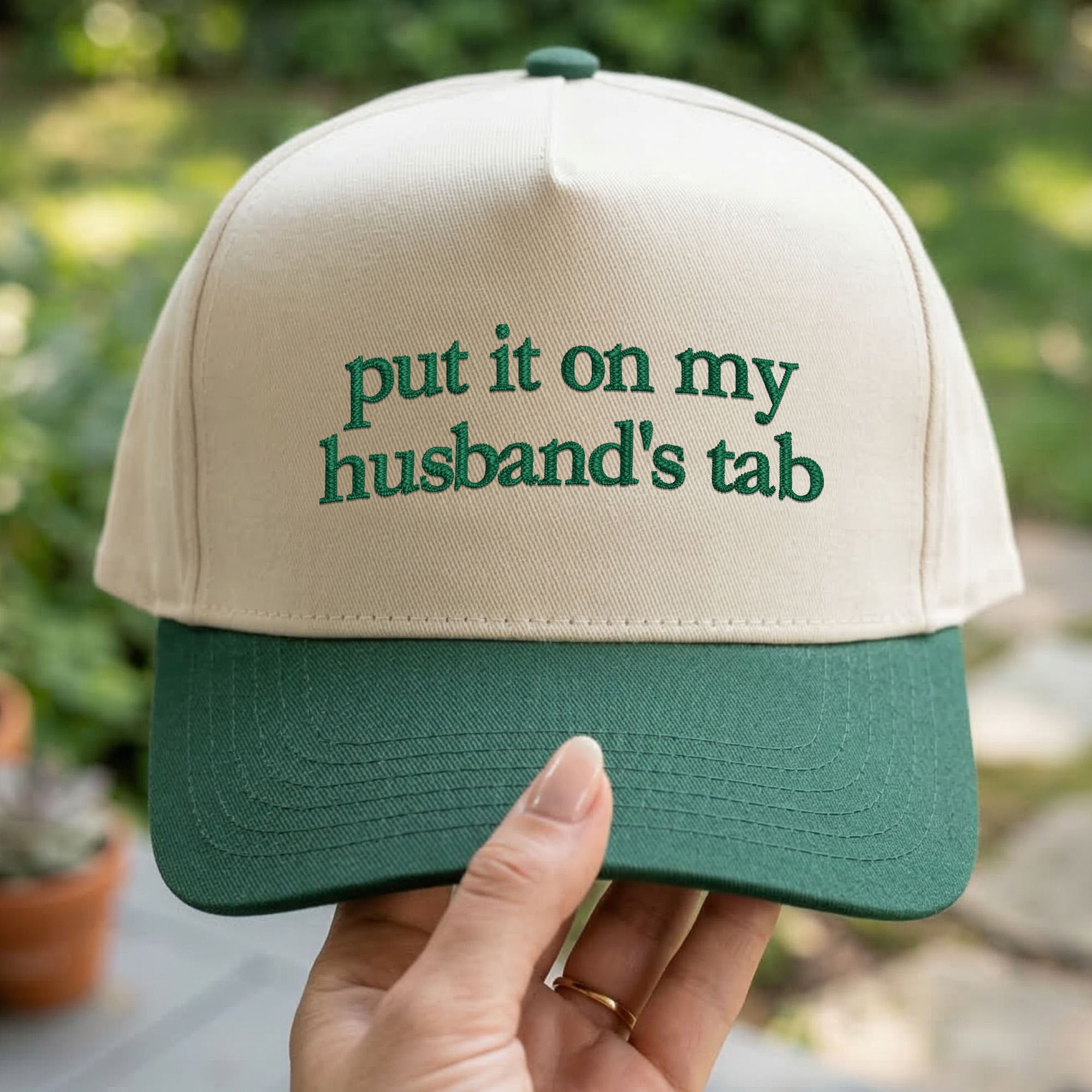 Custom Embroidered Put It On My Husband’s Tab Snapback Hat
