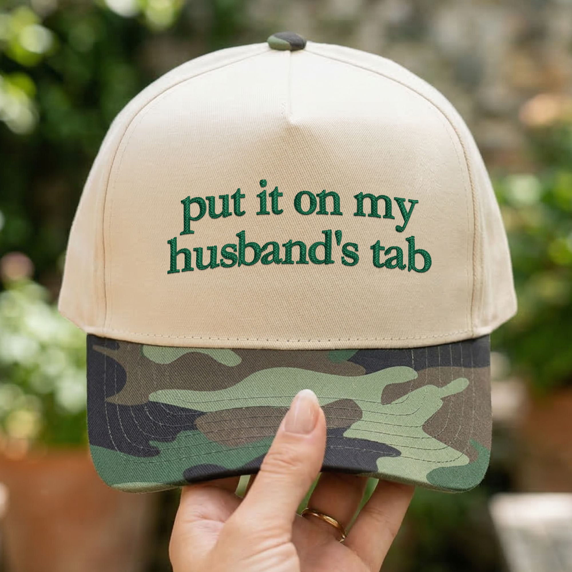 Custom Embroidered Put It On My Husband’s Tab Snapback Hat
