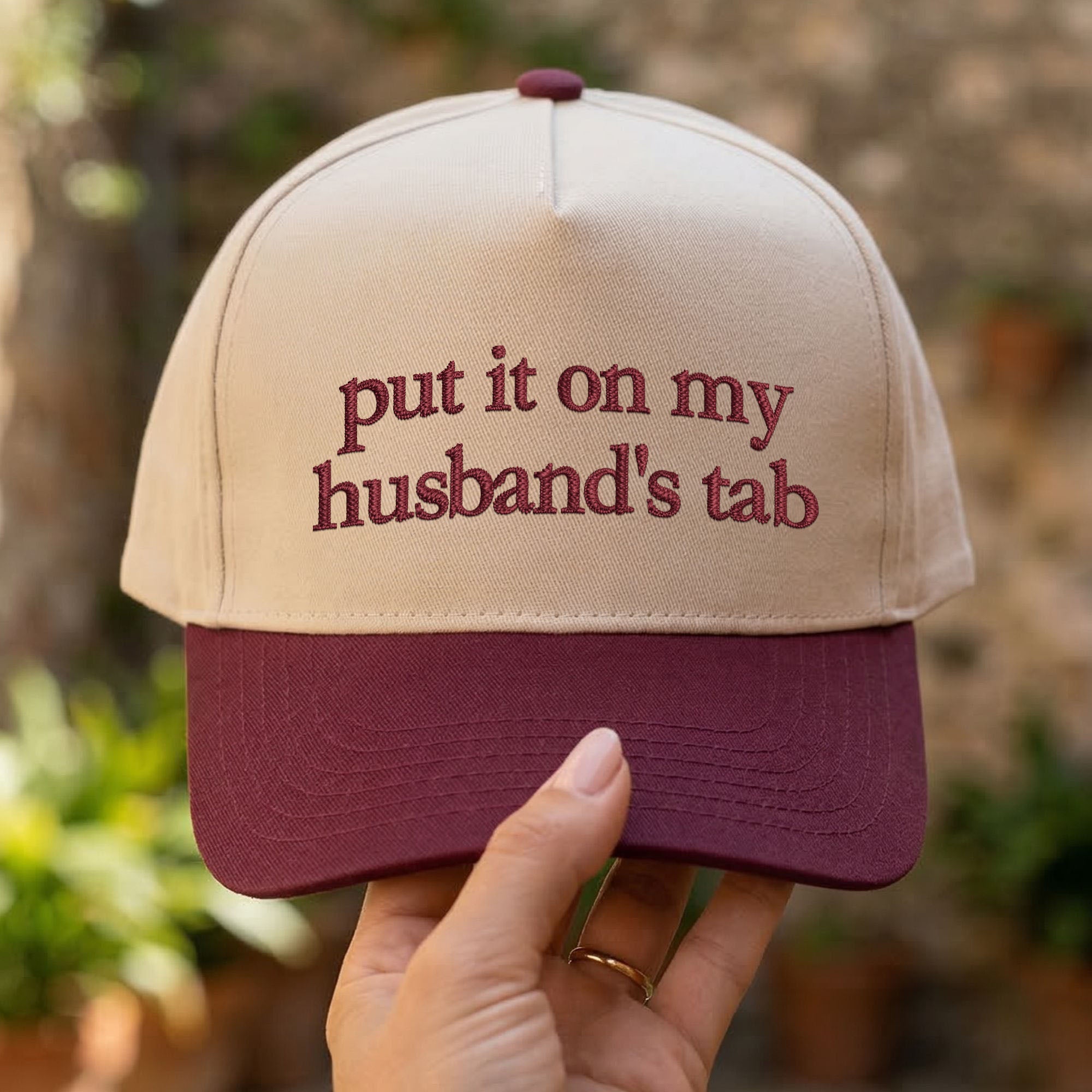 Custom Embroidered Put It On My Husband’s Tab Snapback Hat
