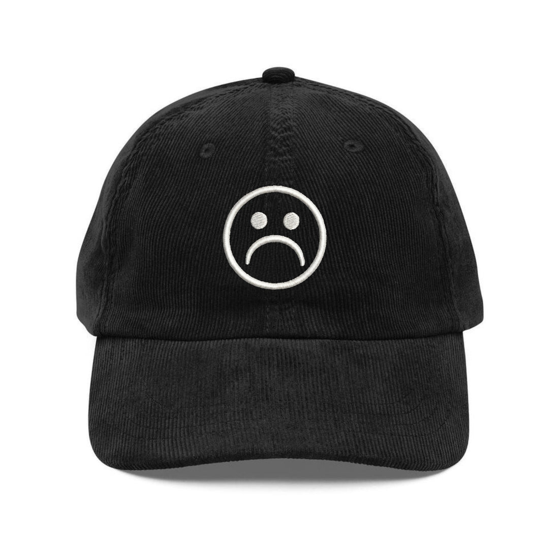 Custom Embroidered Sad Face Hat - Vintage Low Profile Minimalist Cap