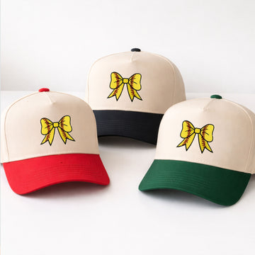 Custom Embroidered Softball Bow Coquette Patch Foam Snapback Hat