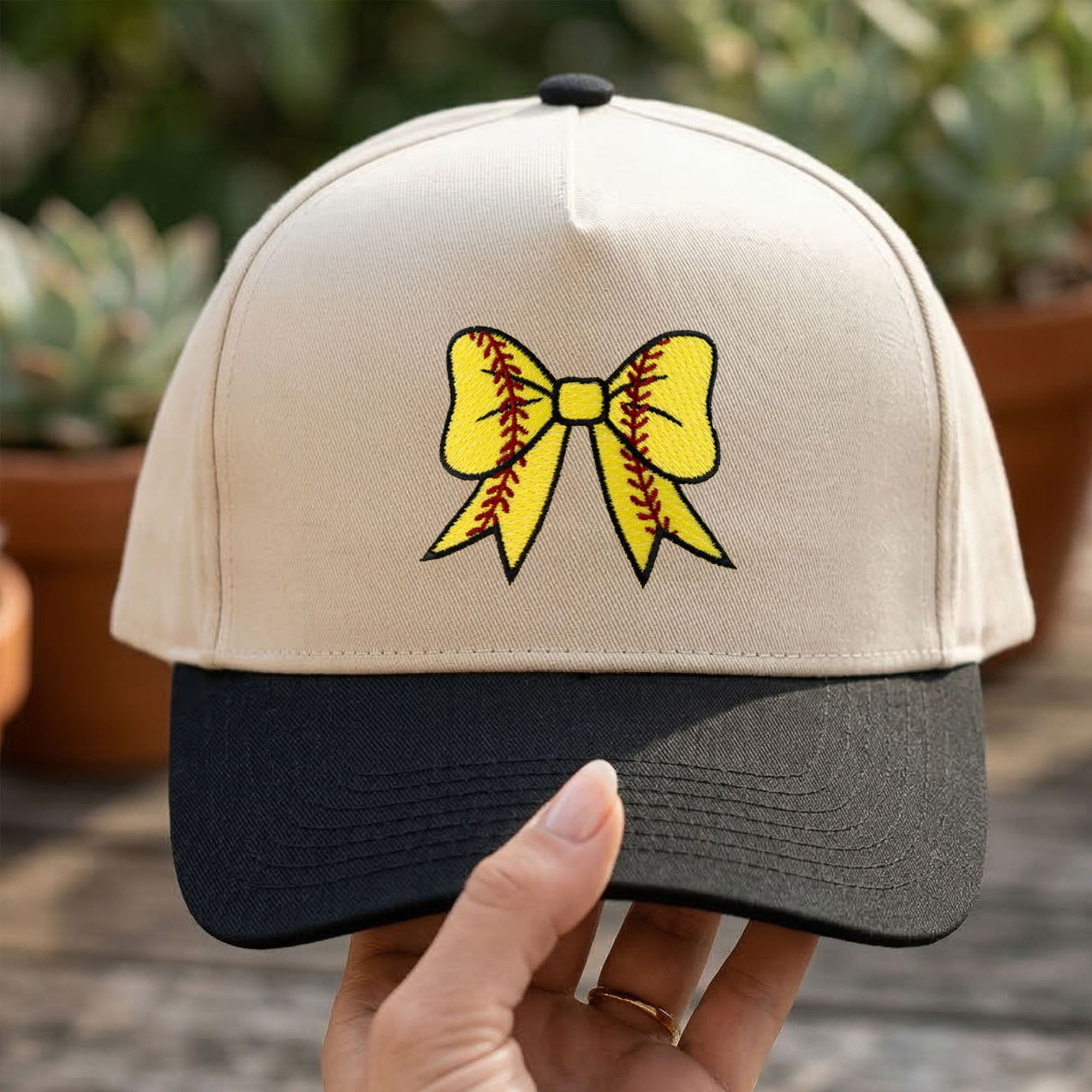 Custom Embroidered Softball Bow Coquette Patch Foam Snapback Hat