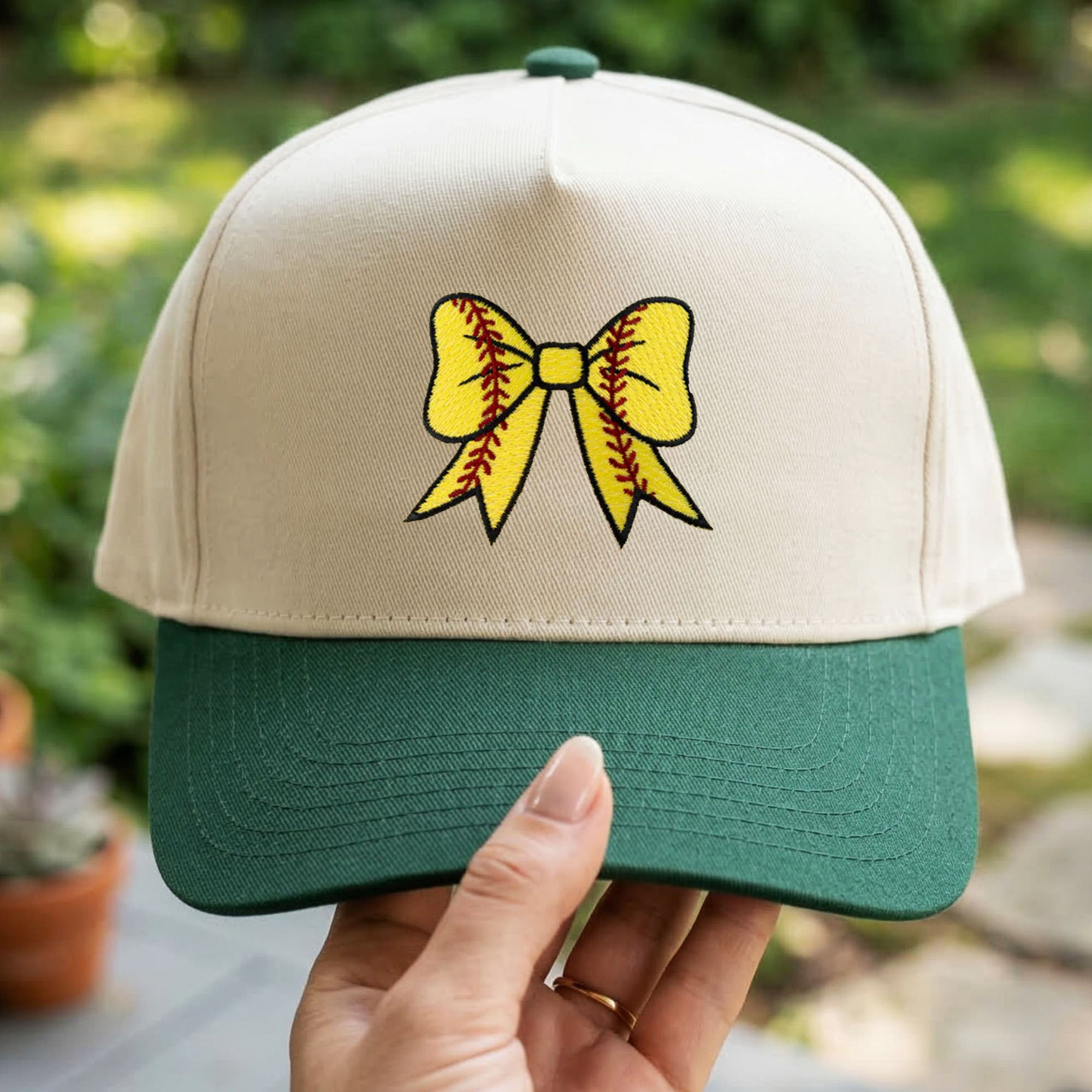Custom Embroidered Softball Bow Coquette Patch Foam Snapback Hat