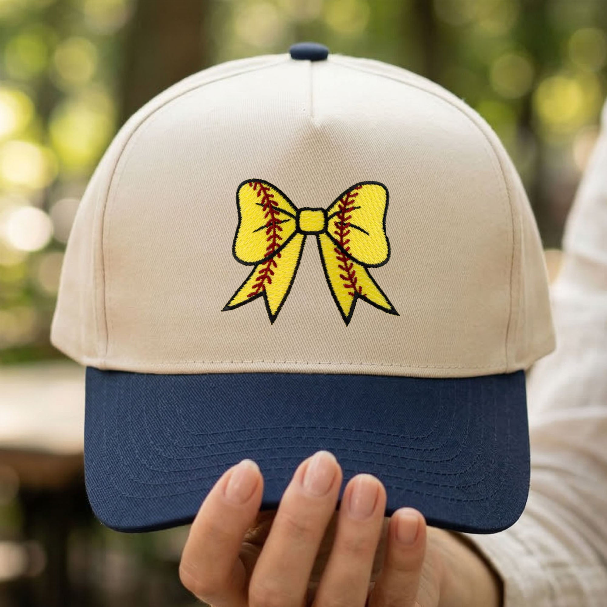 Custom Embroidered Softball Bow Coquette Patch Foam Snapback Hat