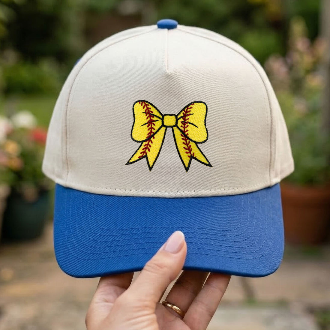 Custom Embroidered Softball Bow Coquette Patch Foam Snapback Hat
