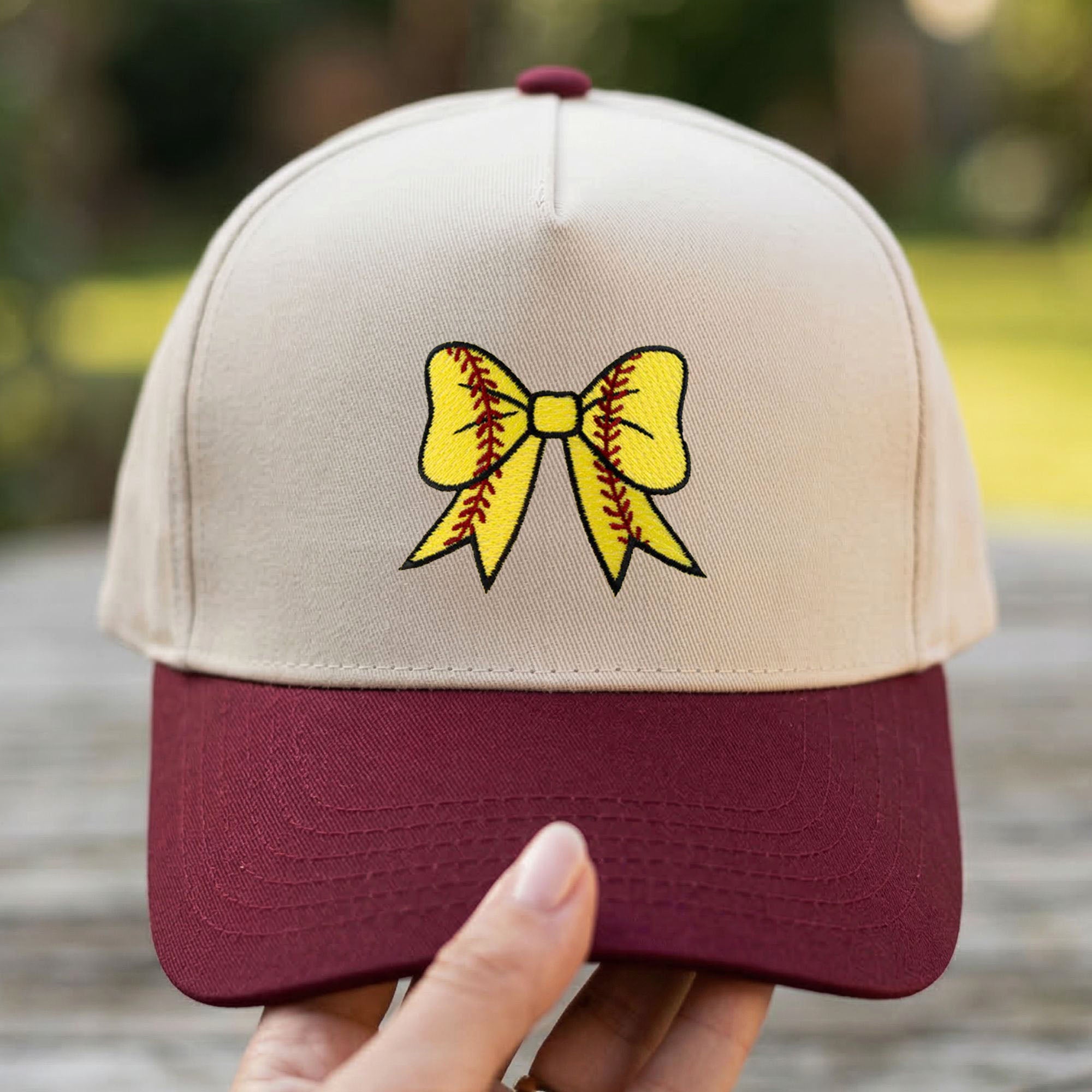 Custom Embroidered Softball Bow Coquette Patch Foam Snapback Hat