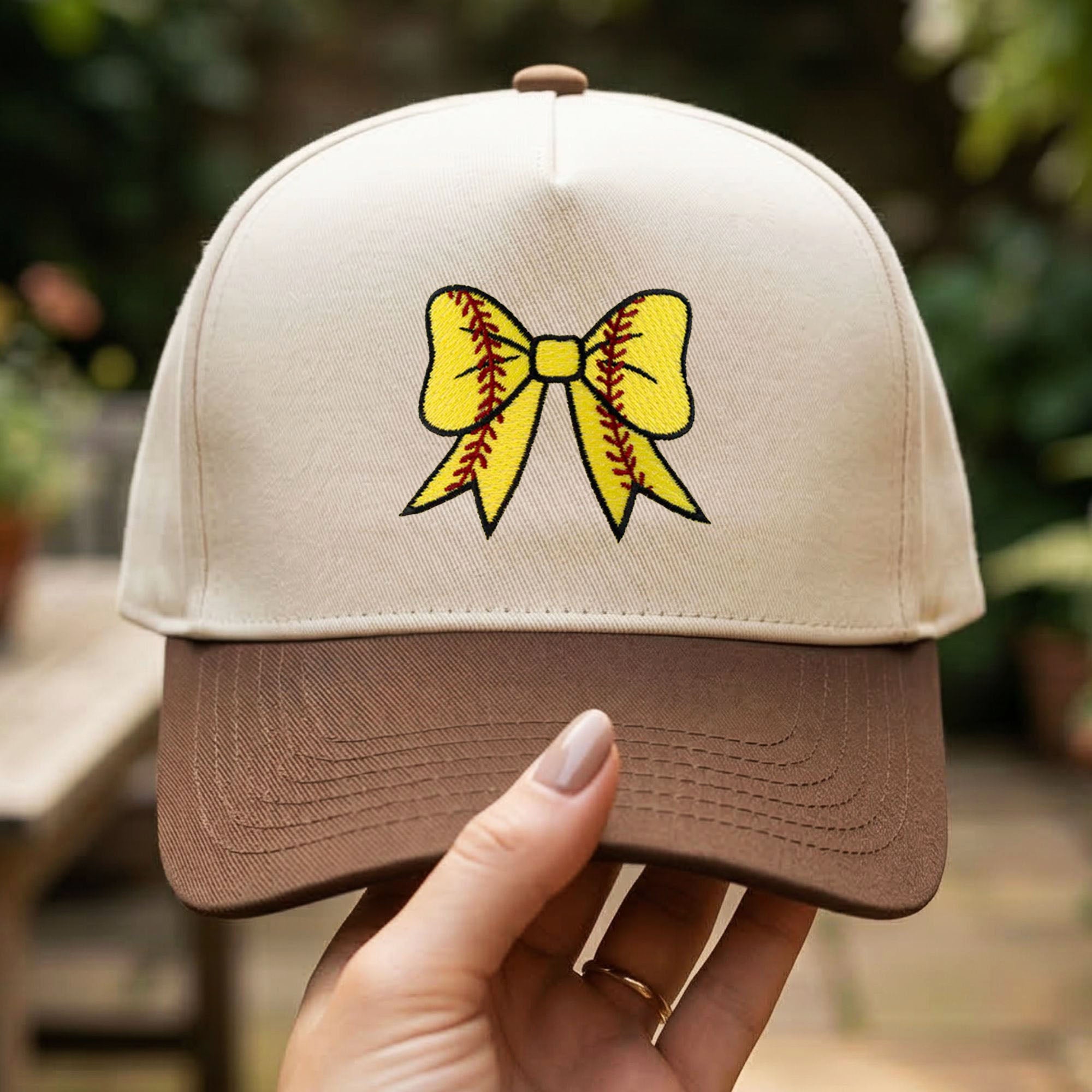 Custom Embroidered Softball Bow Coquette Patch Foam Snapback Hat