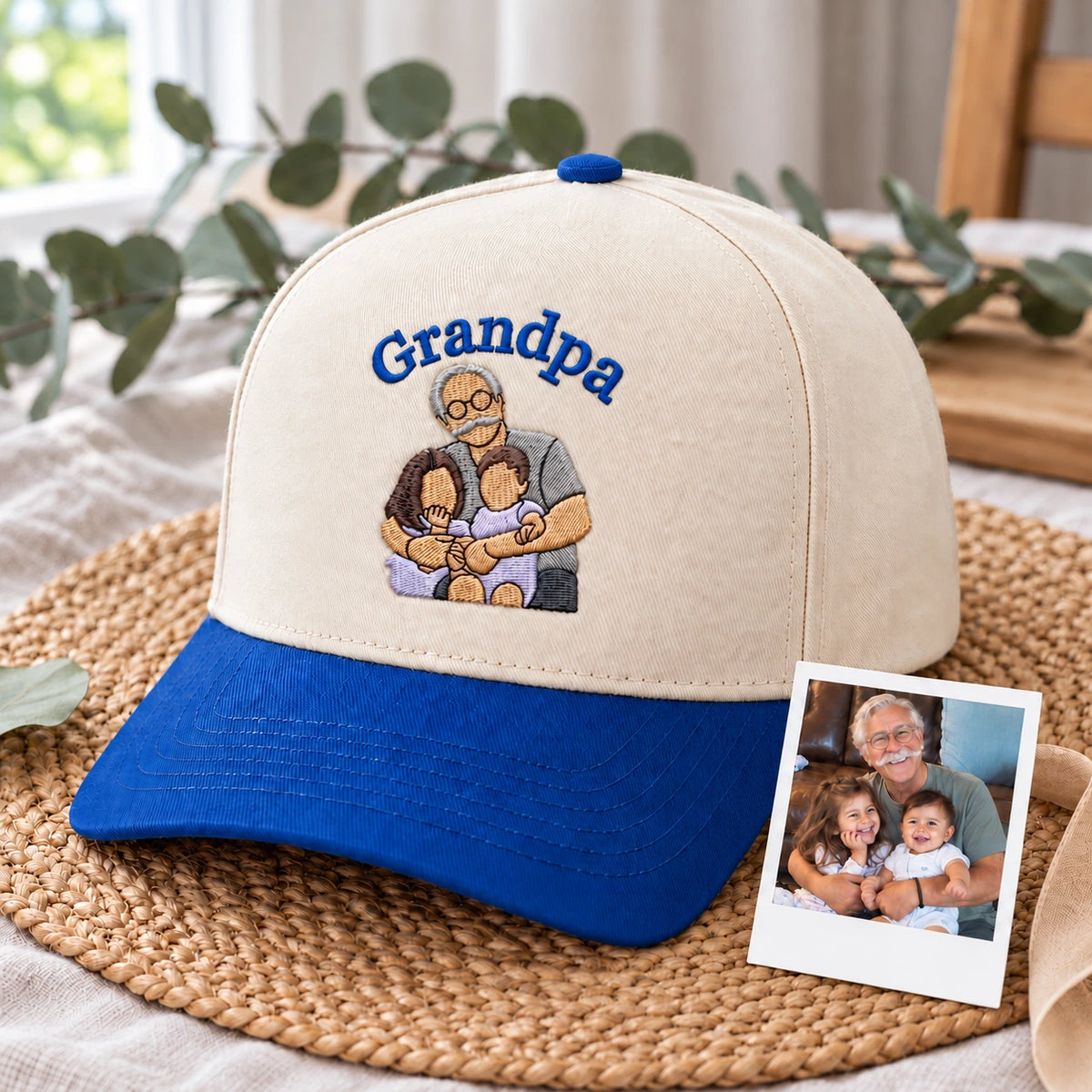 Custom Grandpa Hat with Picture, Embroidered Photo Cap