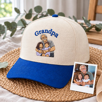 Custom Grandpa Hat with Picture, Embroidered Photo Cap