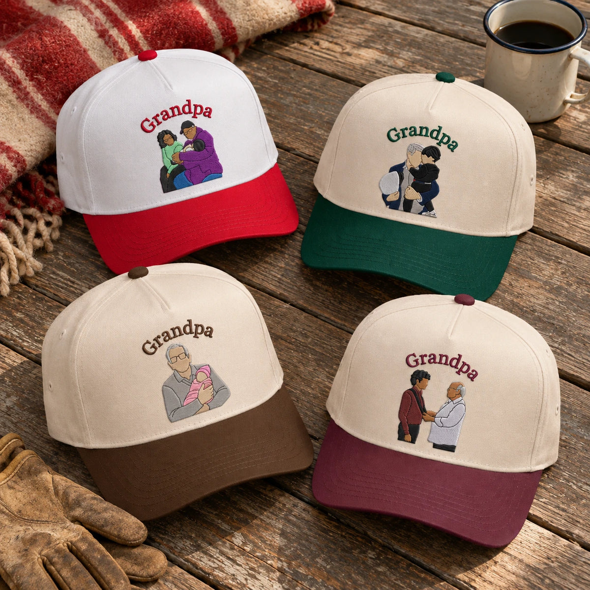 Custom Grandpa Hat with Picture, Embroidered Photo Cap