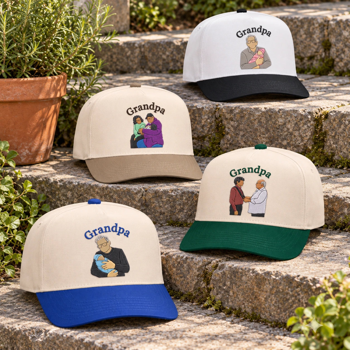 Custom Grandpa Hat with Picture, Embroidered Photo Cap