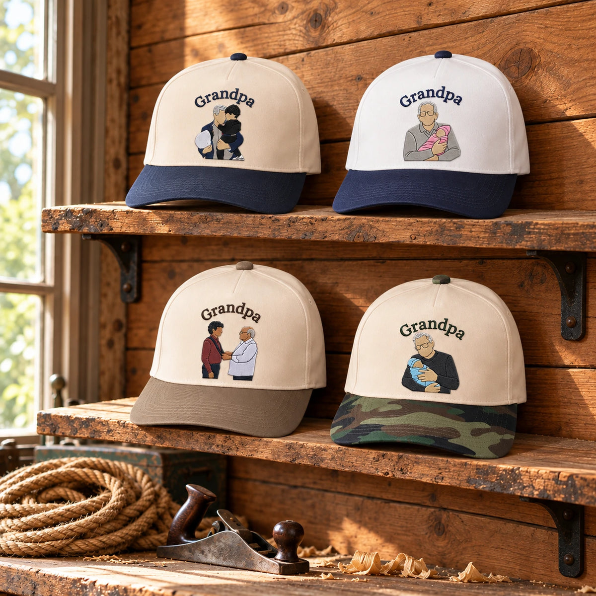Custom Grandpa Hat with Picture, Embroidered Photo Cap