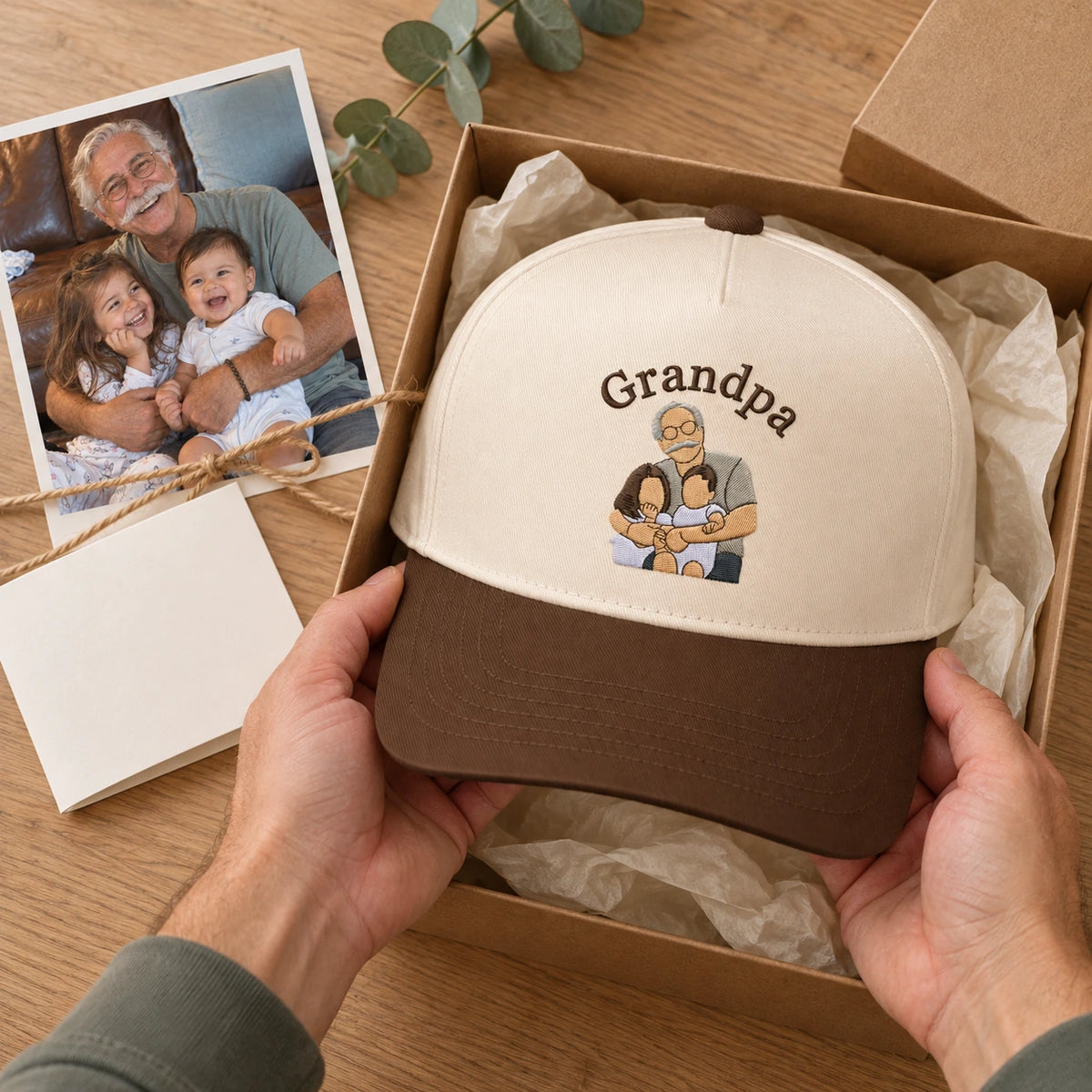 Custom Grandpa Hat with Picture, Embroidered Photo Cap