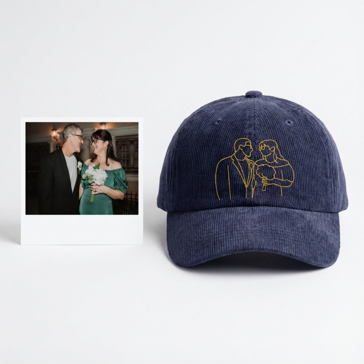 Custom Outline Corduroy Hat – Personalized Couple Embroidered Hat - Memorial & Keepsake Gift
