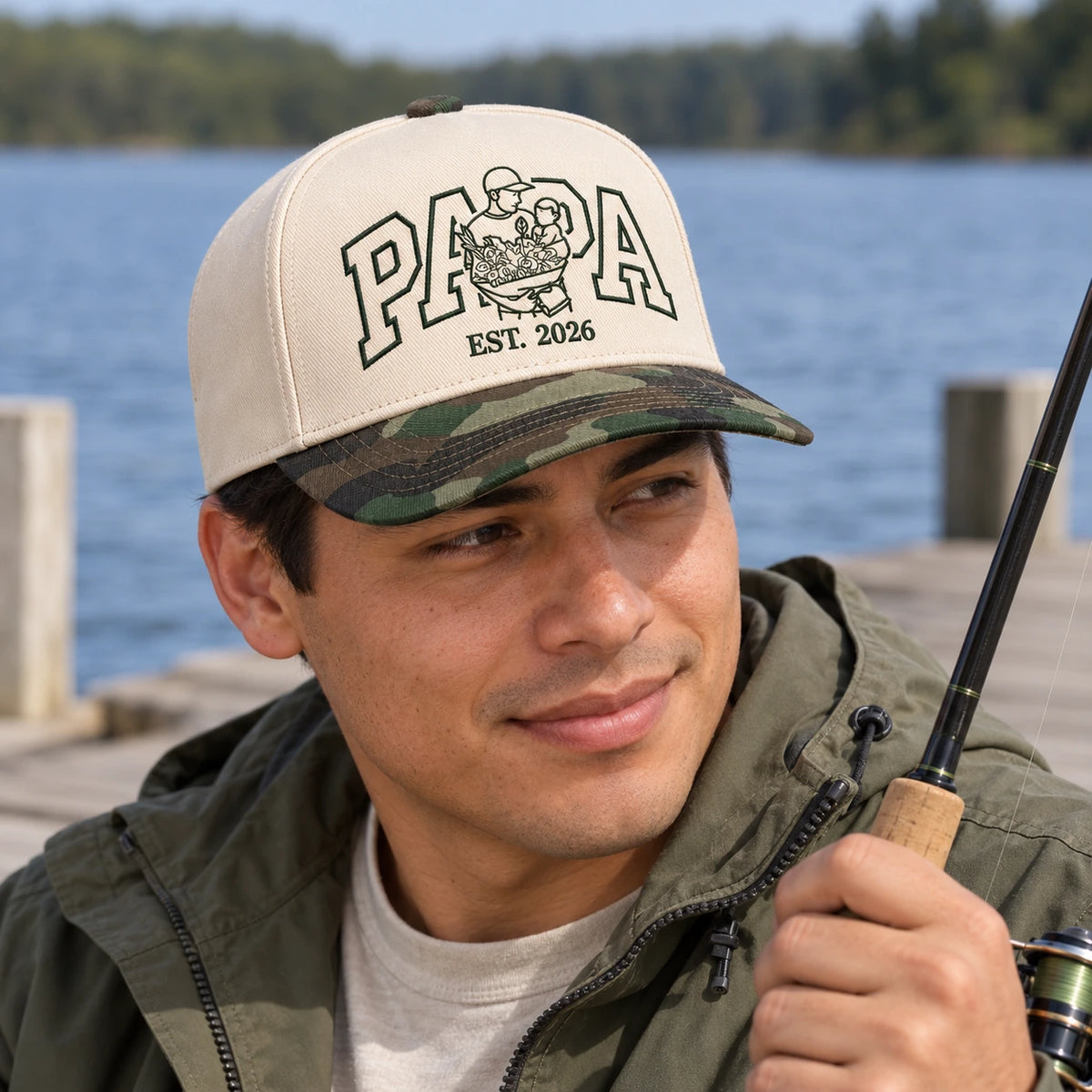 Custom Papa Hat, Outline Portrait Embroidered Snapback